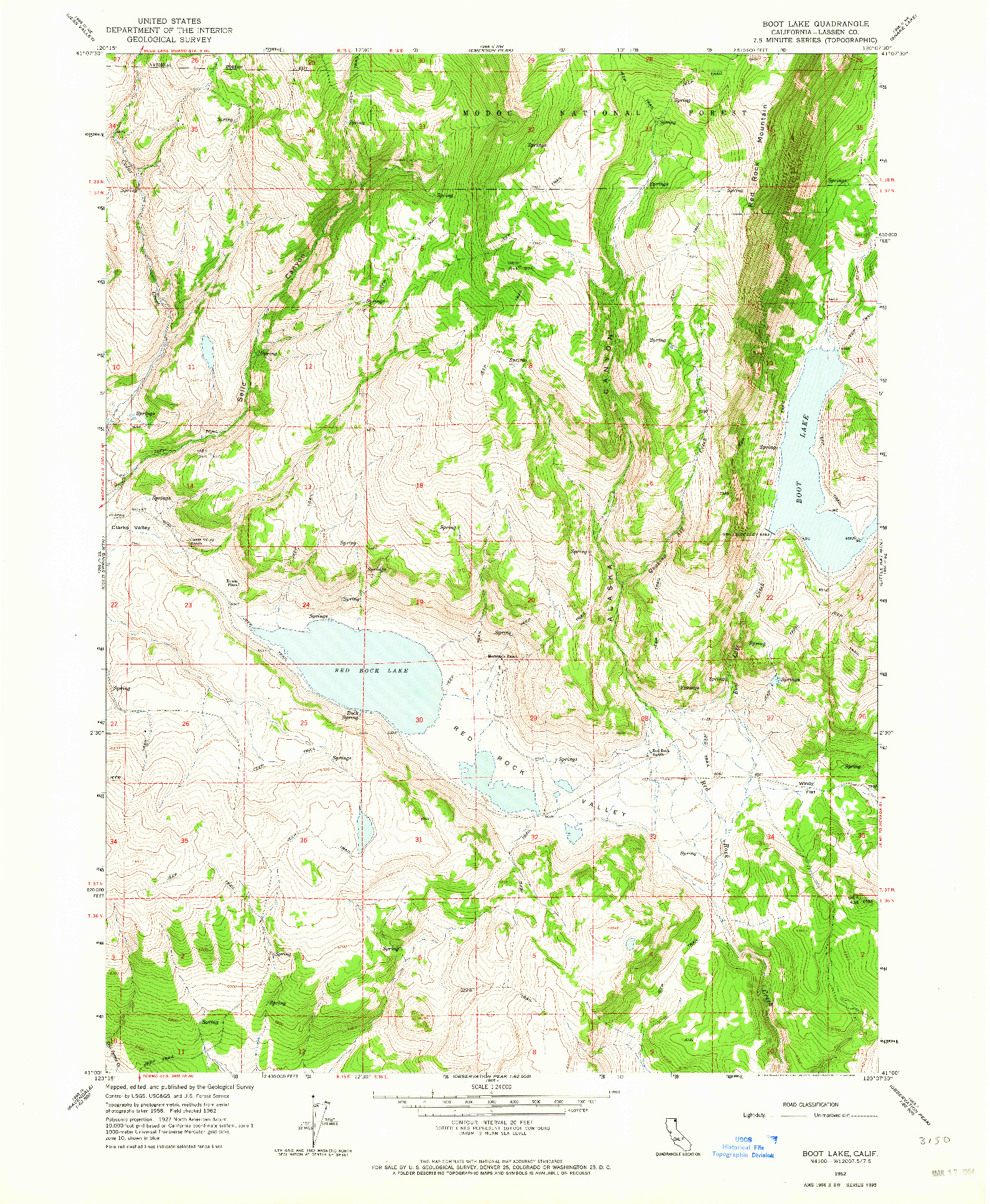 USGS 1:24000-SCALE QUADRANGLE FOR BOOT LAKE, CA 1962