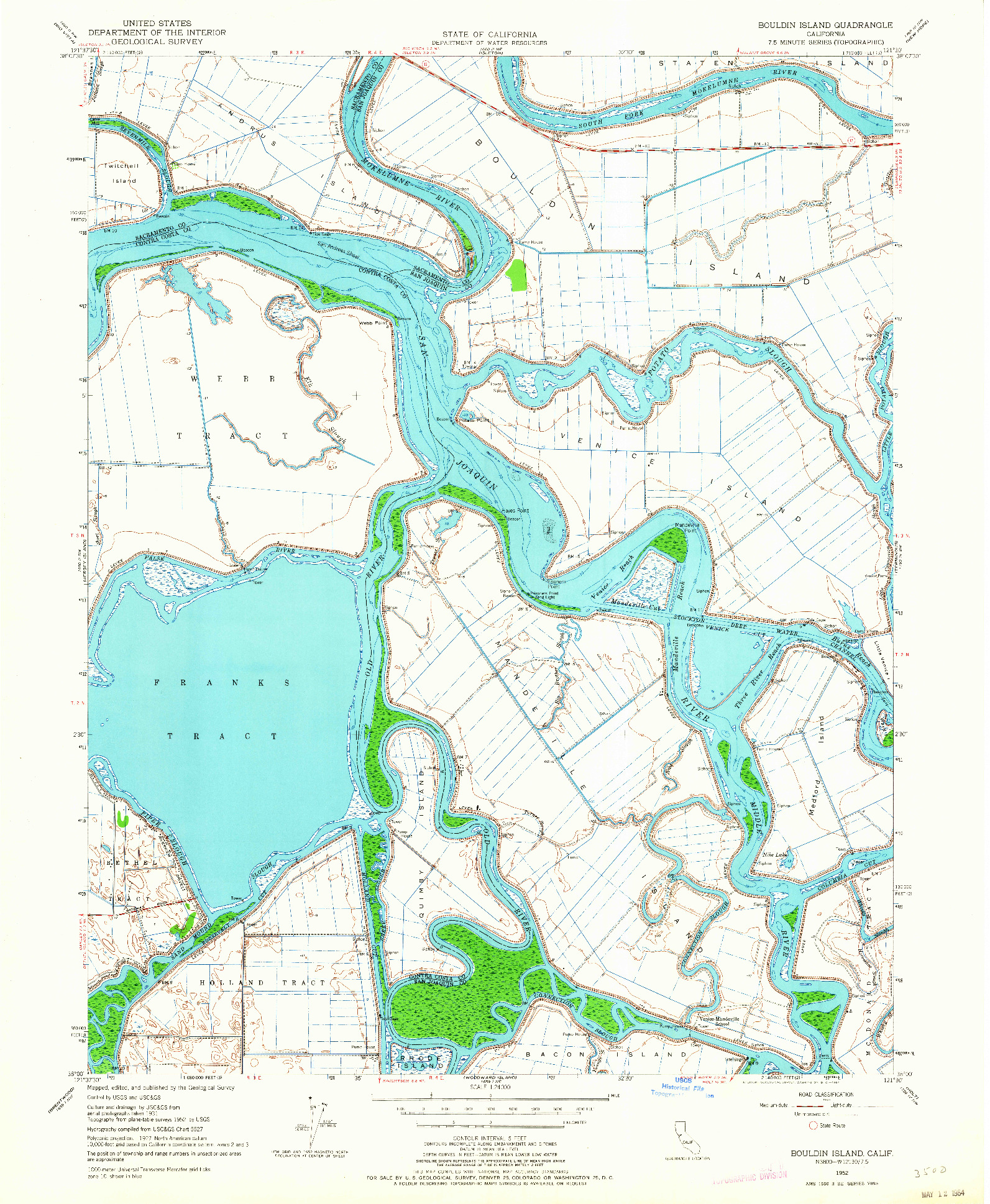 USGS 1:24000-SCALE QUADRANGLE FOR BOULDIN ISLAND, CA 1952