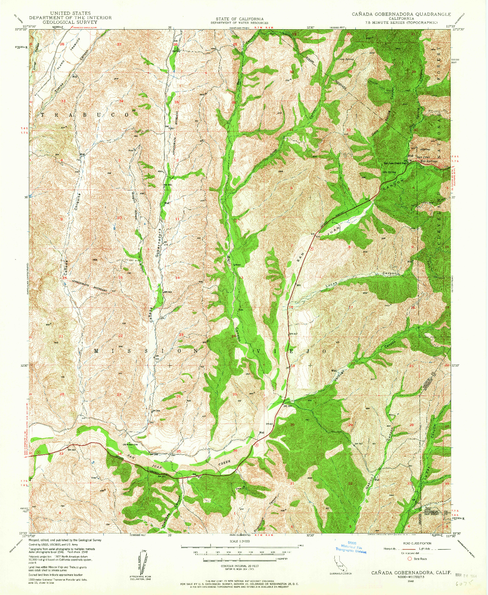 USGS 1:24000-SCALE QUADRANGLE FOR CANADA GOBERNADORA, CA 1948