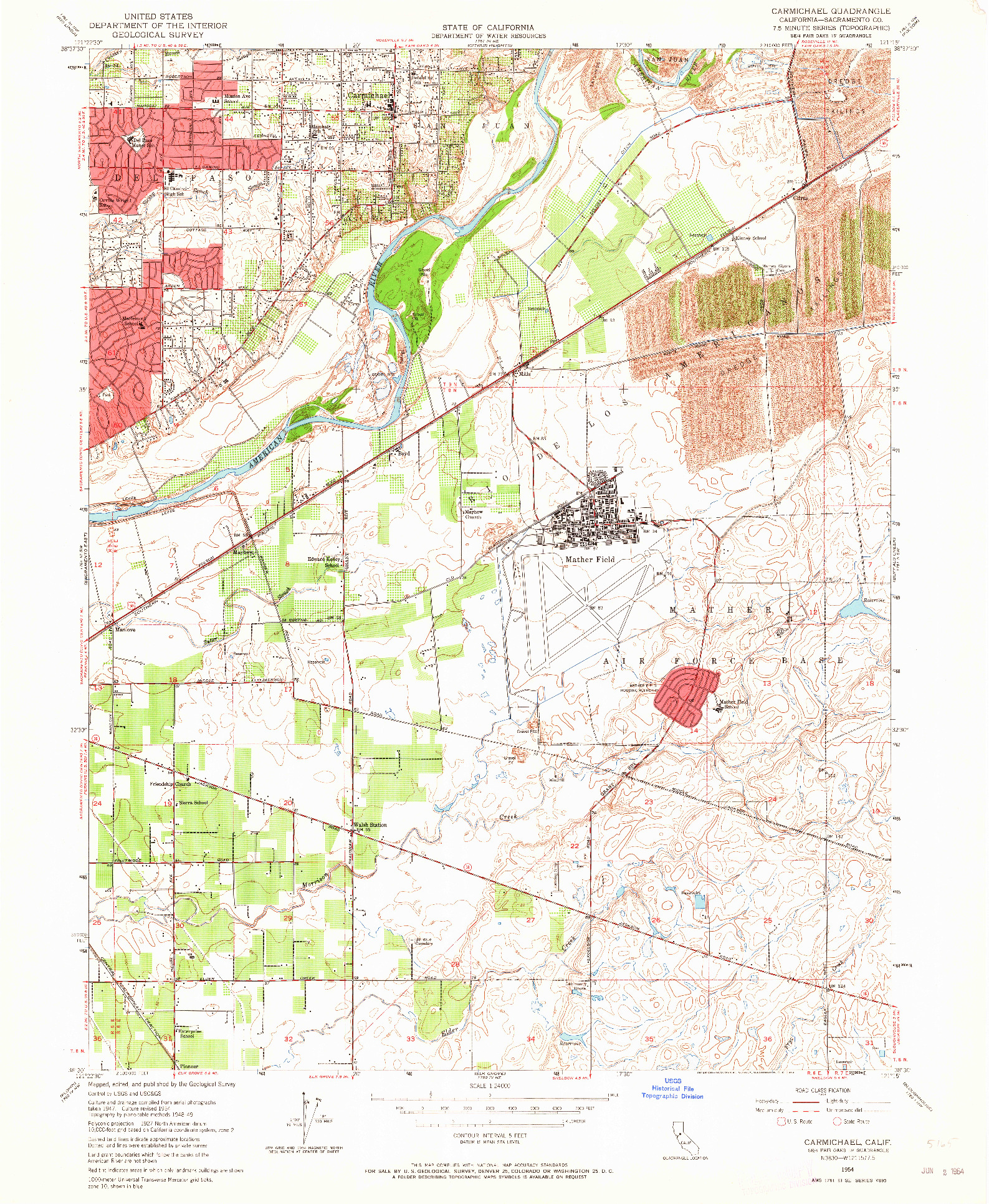 USGS 1:24000-SCALE QUADRANGLE FOR CARMICHAEL, CA 1954