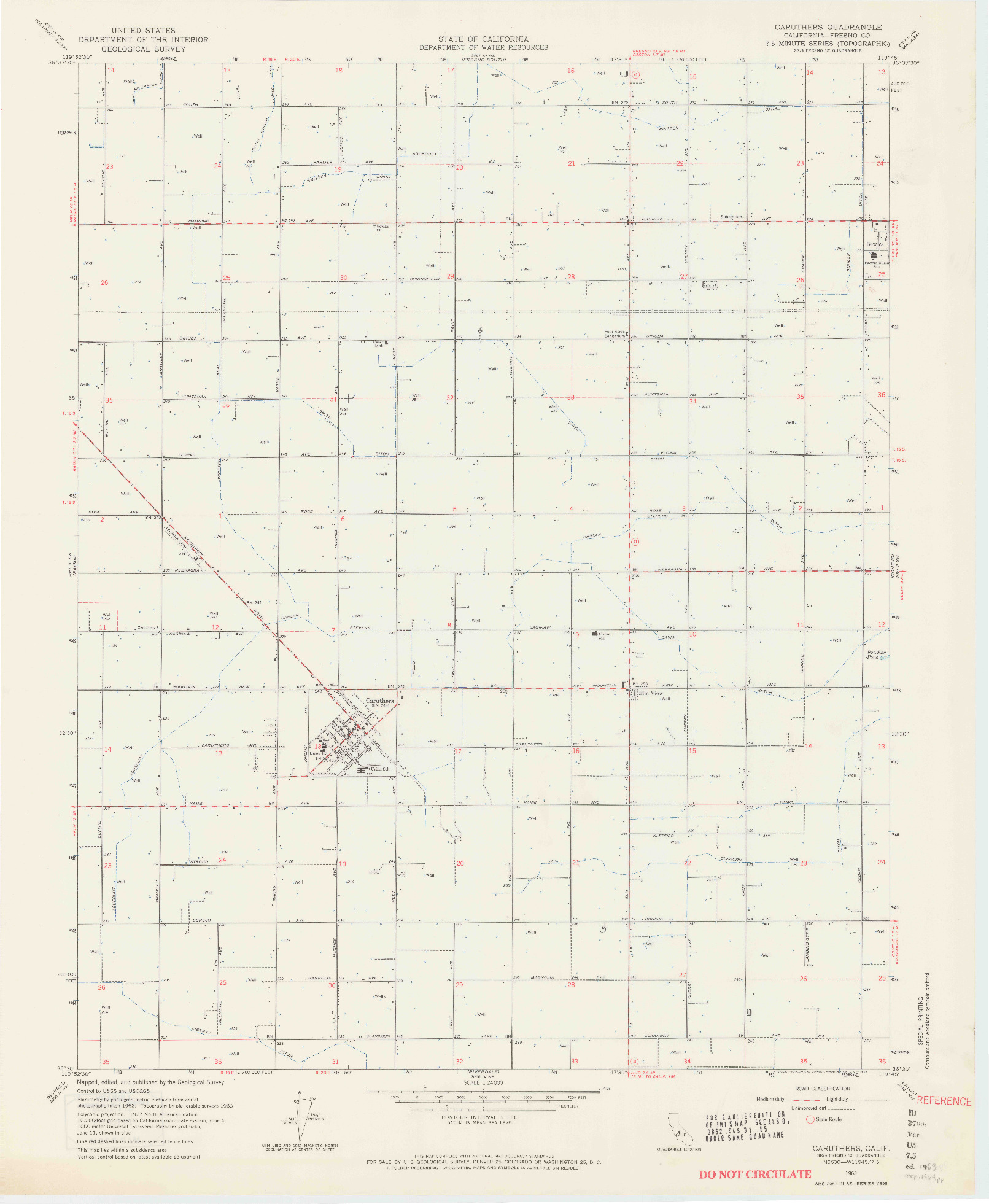 USGS 1:24000-SCALE QUADRANGLE FOR CARUTHERS, CA 1963
