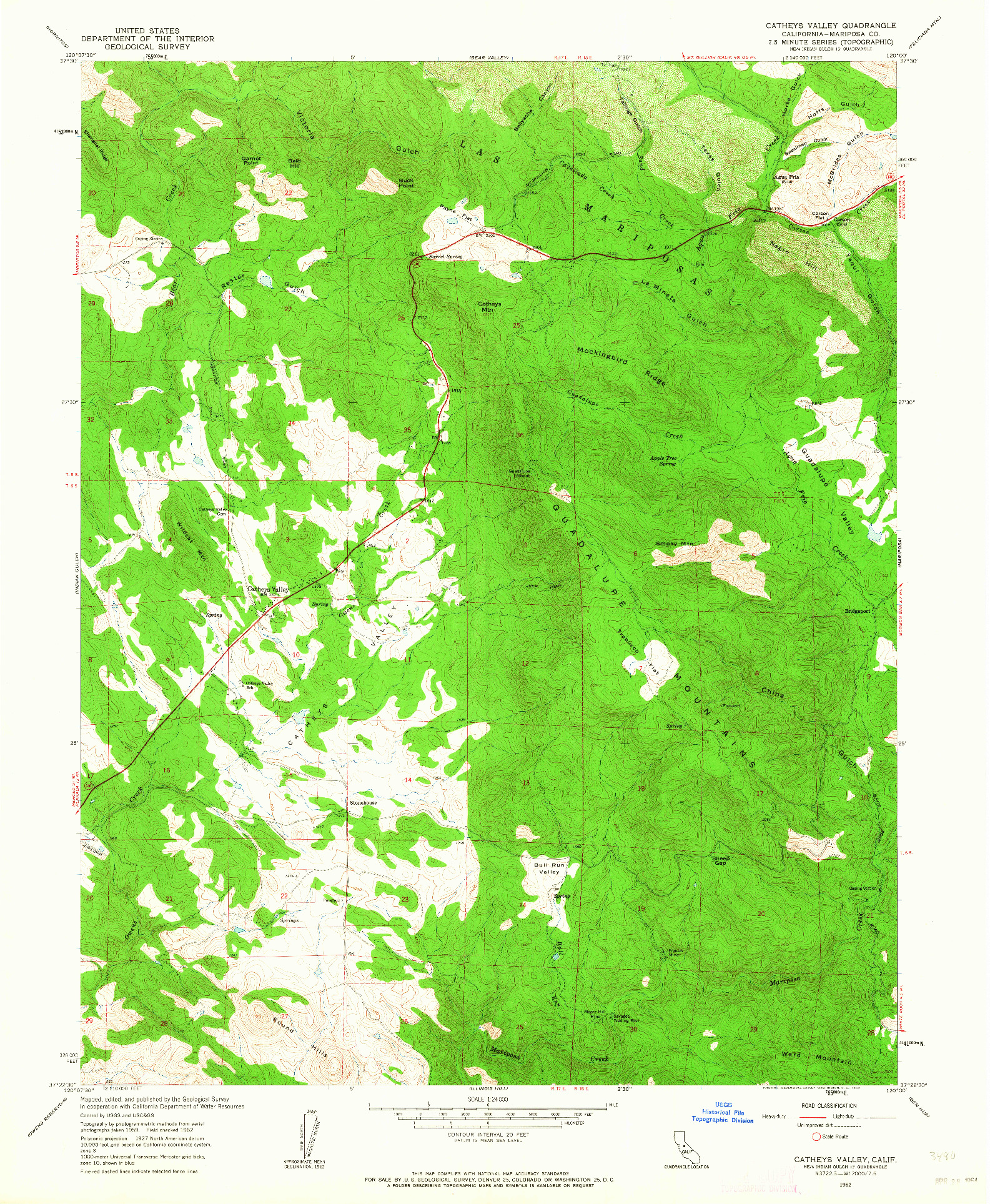 USGS 1:24000-SCALE QUADRANGLE FOR CATHEYS VALLEY, CA 1962