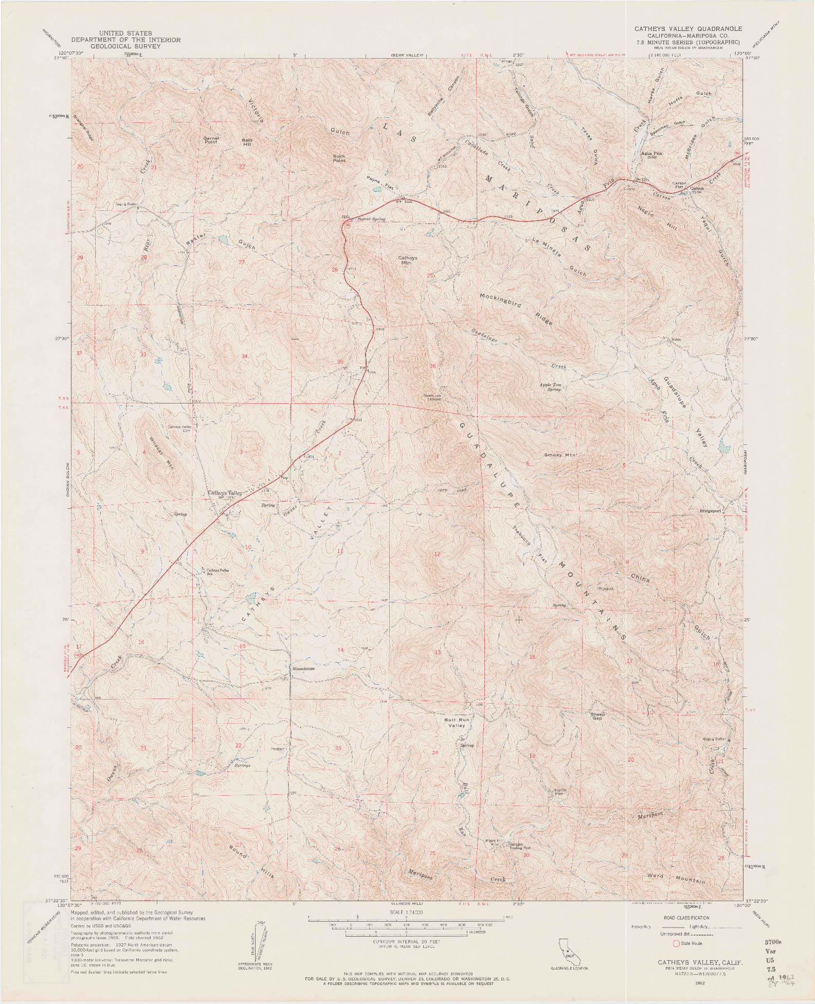 USGS 1:24000-SCALE QUADRANGLE FOR CATHEYS VALLEY, CA 1962