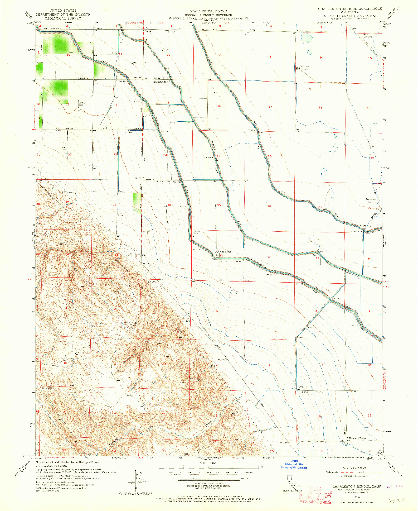 USGS 1:24000-SCALE QUADRANGLE FOR CHARLESTON SCHOOL, CA 1956