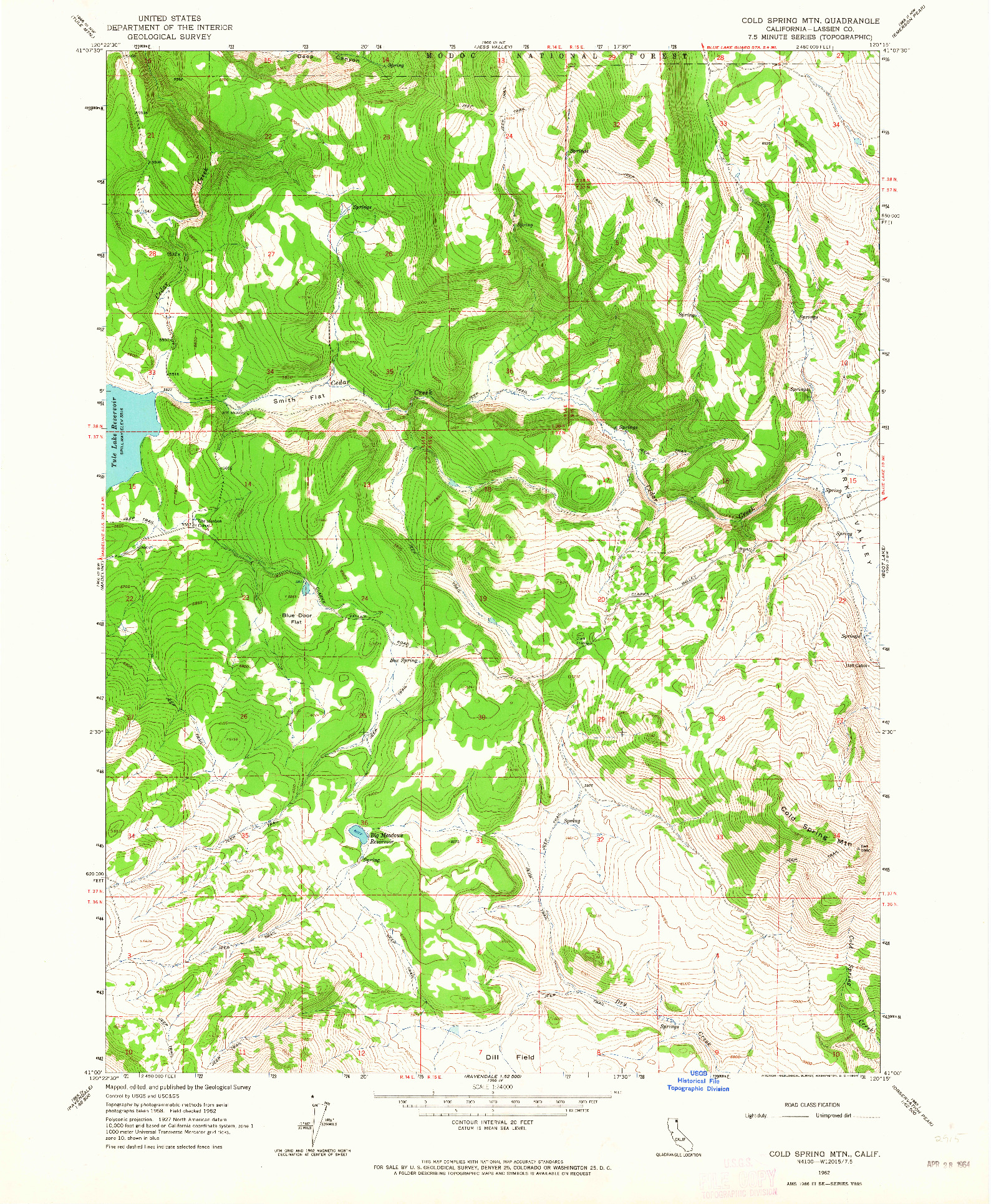 USGS 1:24000-SCALE QUADRANGLE FOR COLD SPRING MTN, CA 1962