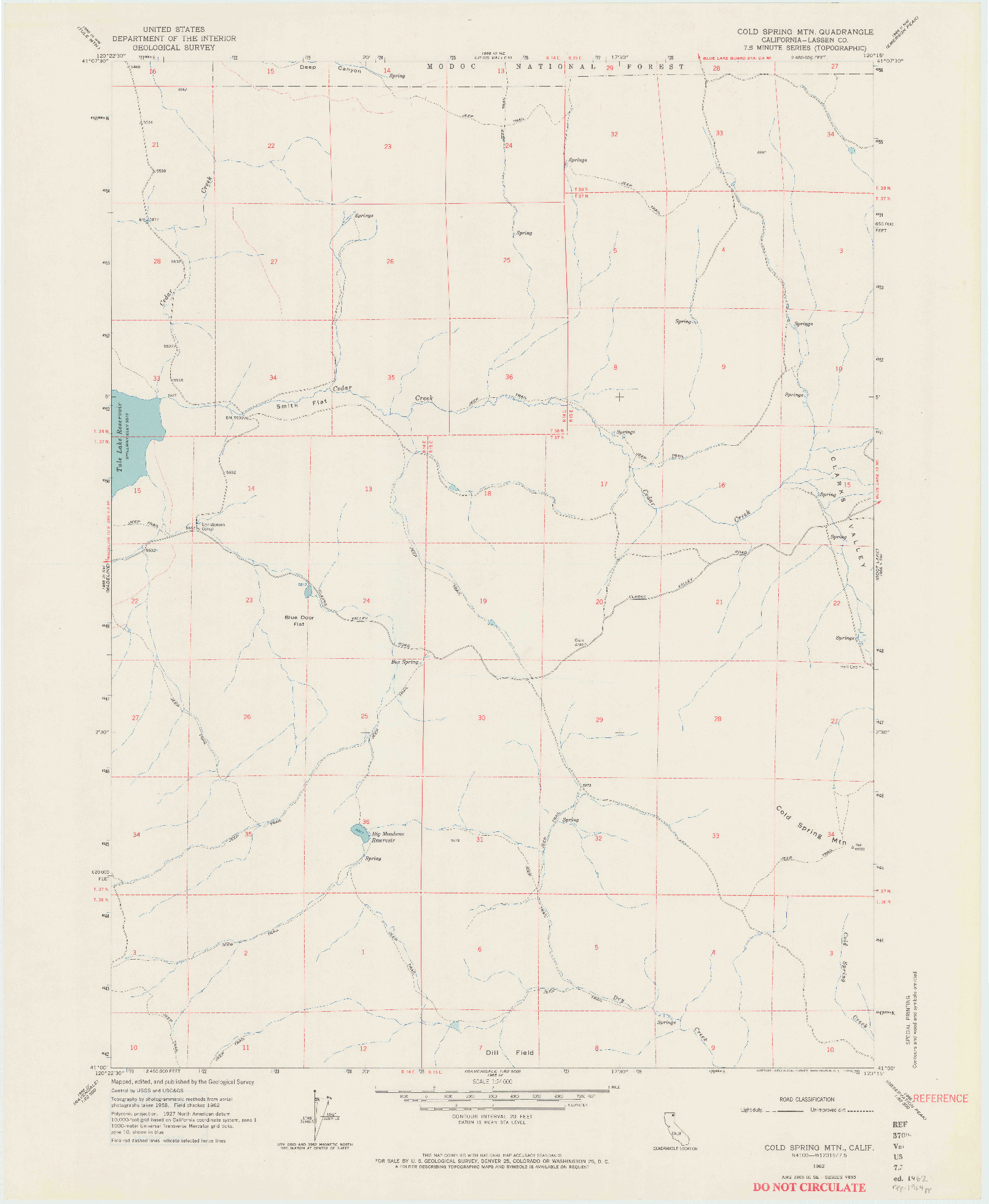 USGS 1:24000-SCALE QUADRANGLE FOR COLD SPRING MTN, CA 1962