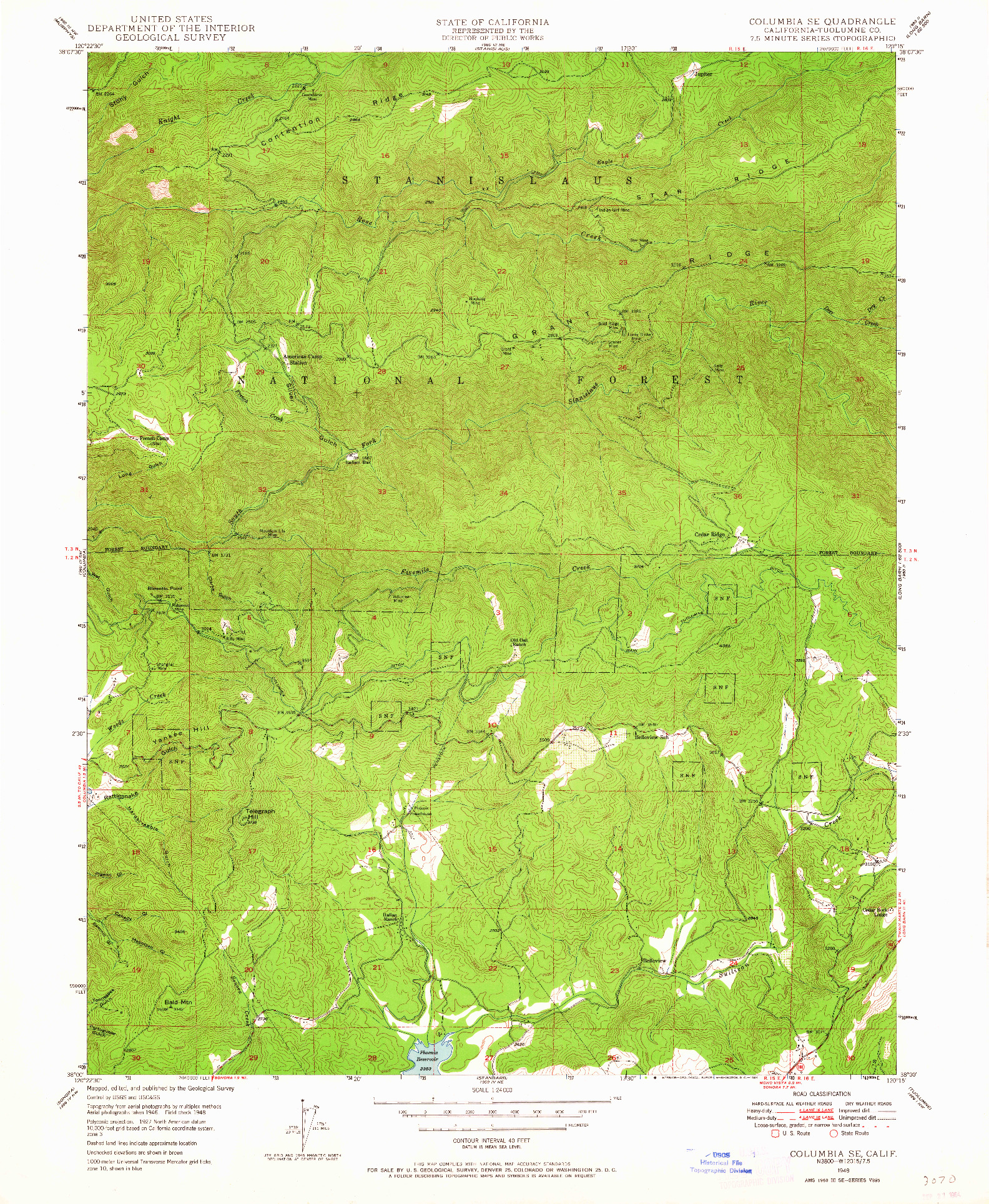 USGS 1:24000-SCALE QUADRANGLE FOR COLUMBIA SE, CA 1948