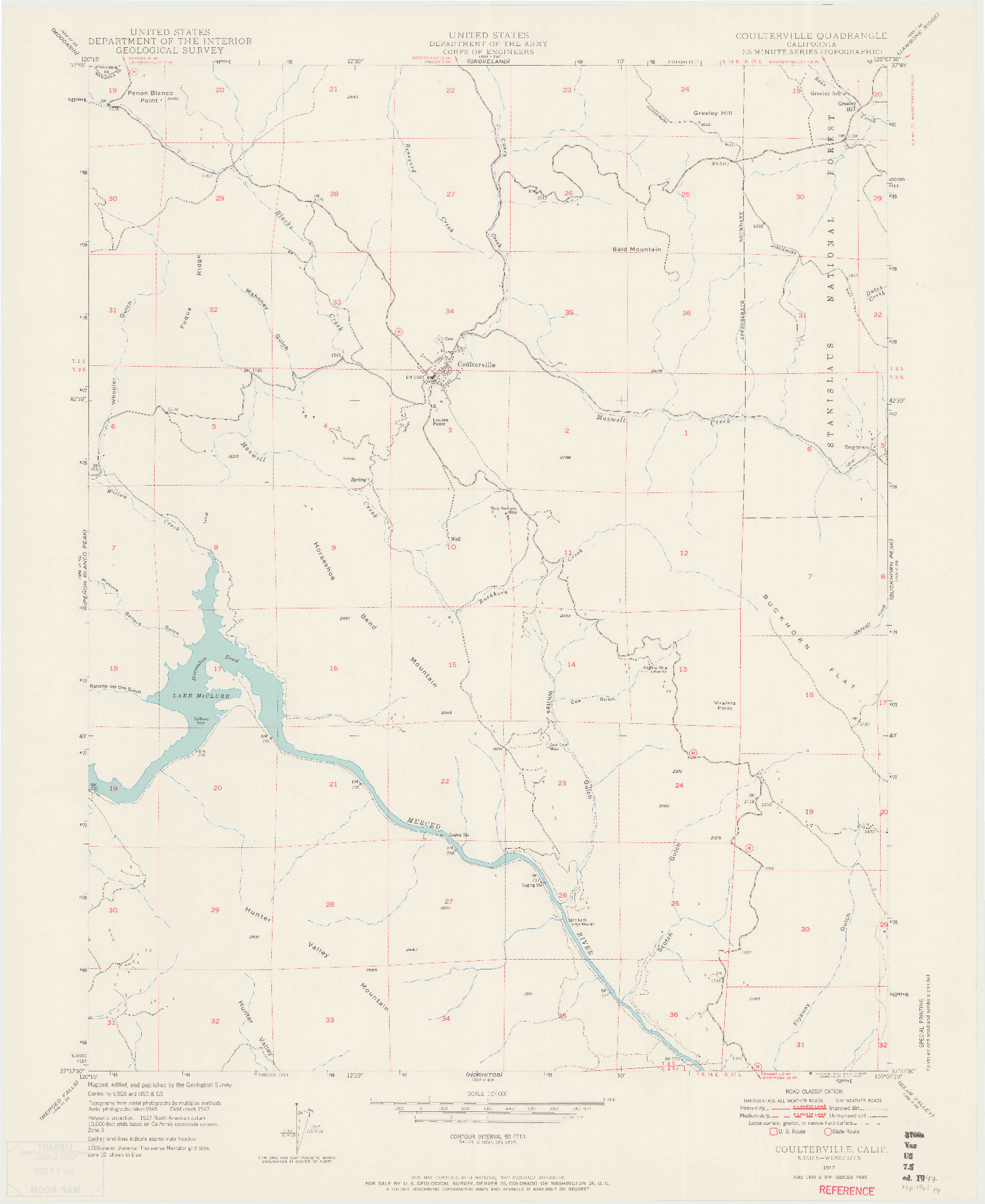 USGS 1:24000-SCALE QUADRANGLE FOR COULTERVILLE, CA 1947