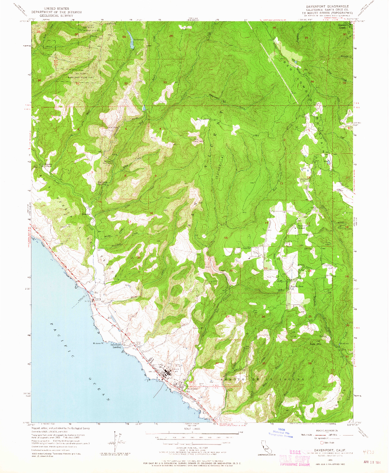 USGS 1:24000-SCALE QUADRANGLE FOR DAVENPORT, CA 1955