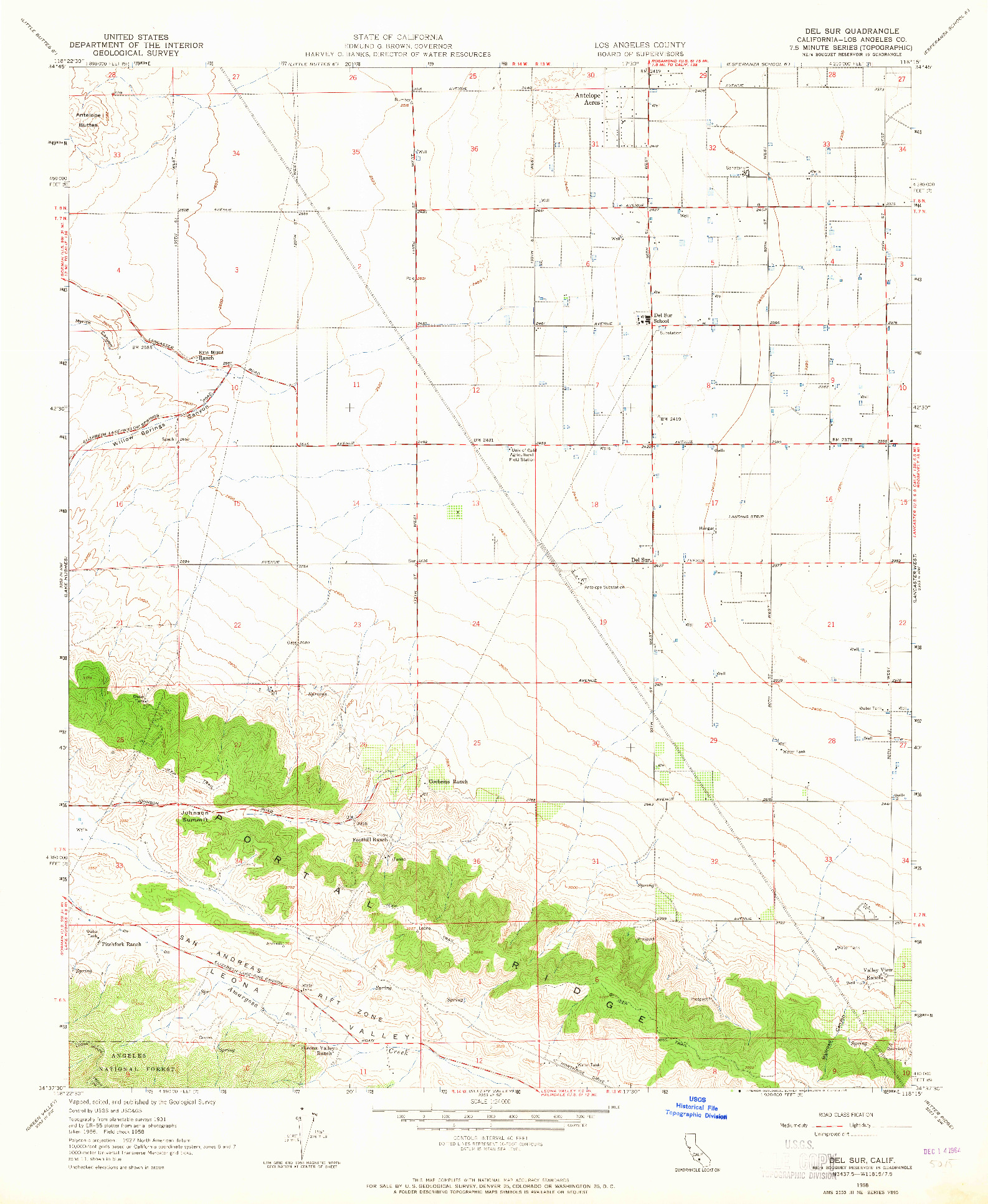 USGS 1:24000-SCALE QUADRANGLE FOR DEL SUR, CA 1958
