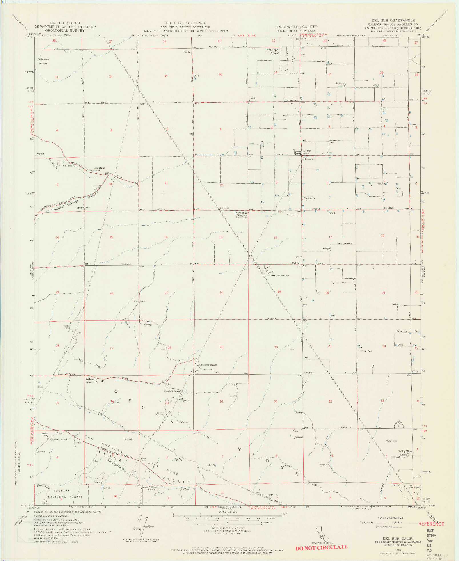 USGS 1:24000-SCALE QUADRANGLE FOR DEL SUR, CA 1958