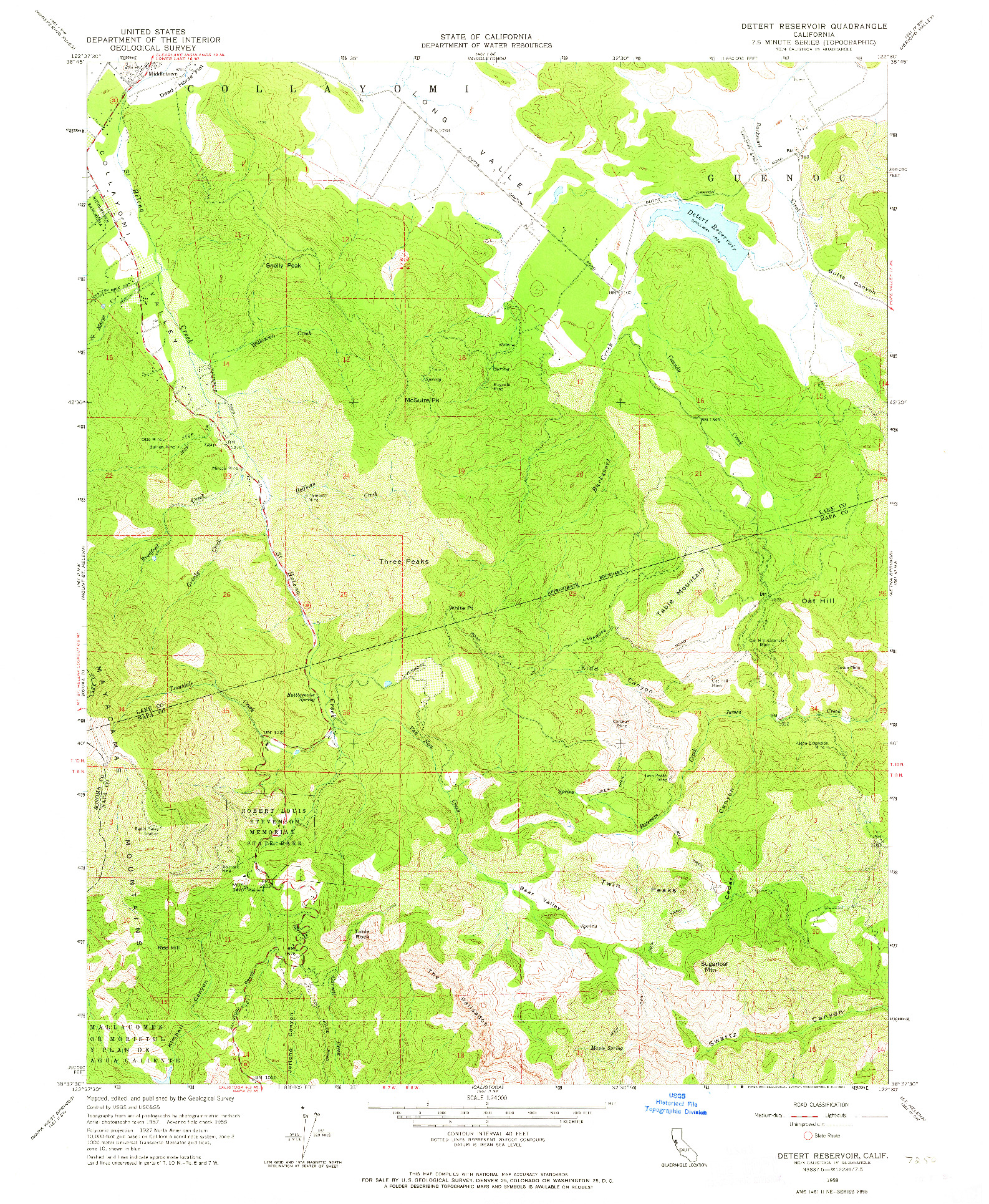 USGS 1:24000-SCALE QUADRANGLE FOR DETERT RESERVOIR, CA 1958