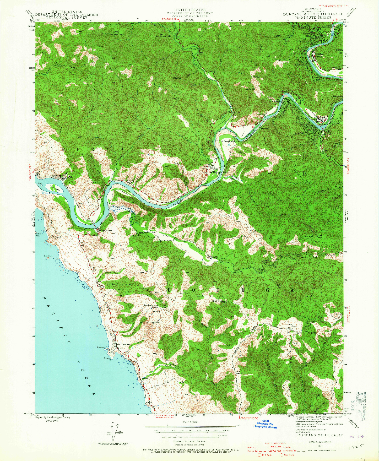 USGS 1:24000-SCALE QUADRANGLE FOR DUNCANS MILLS, CA 1943