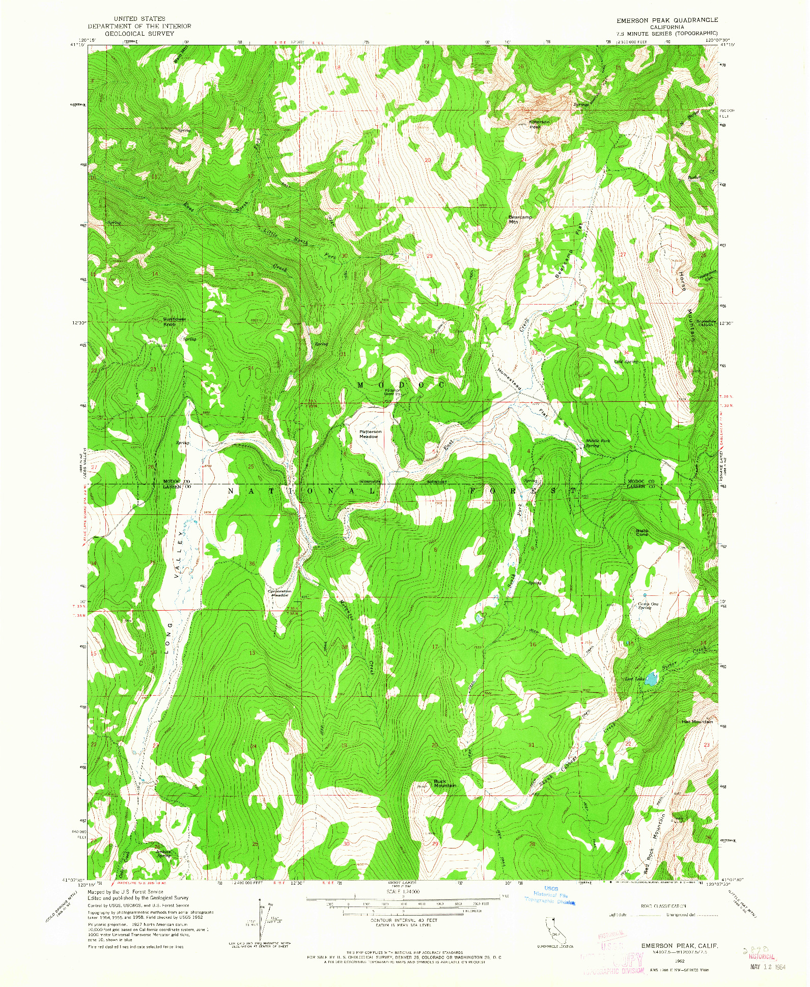 USGS 1:24000-SCALE QUADRANGLE FOR EMERSON PEAK, CA 1962