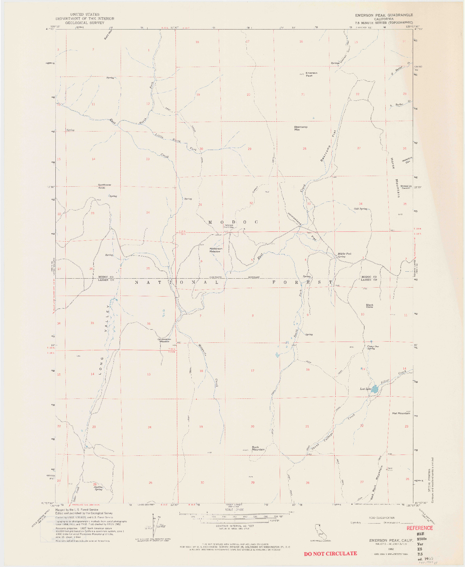 USGS 1:24000-SCALE QUADRANGLE FOR EMERSON PEAK, CA 1962