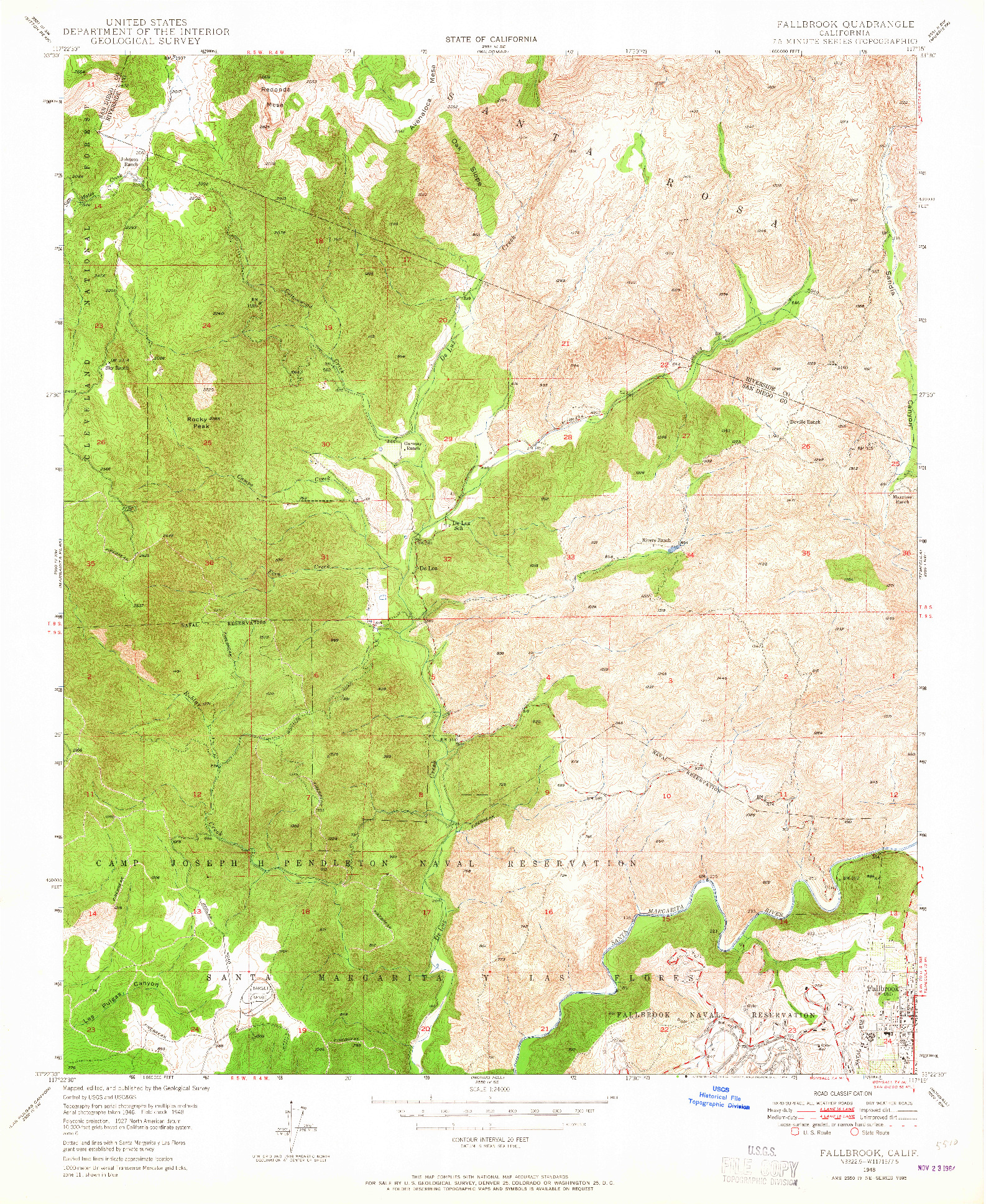 USGS 1:24000-SCALE QUADRANGLE FOR FALLBROOK, CA 1948