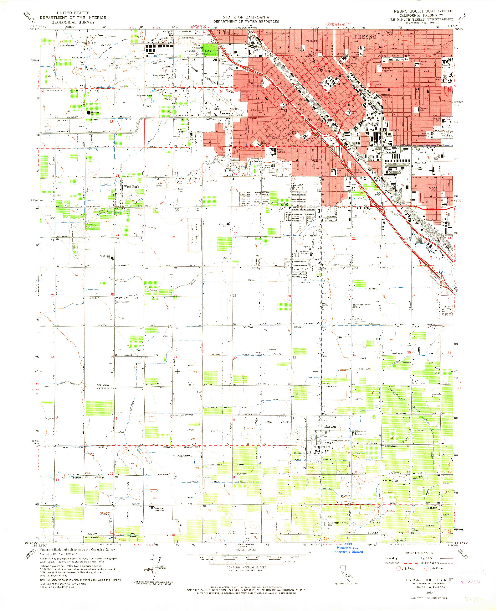 USGS 1:24000-SCALE QUADRANGLE FOR FRESNO SOUTH, CA 1963