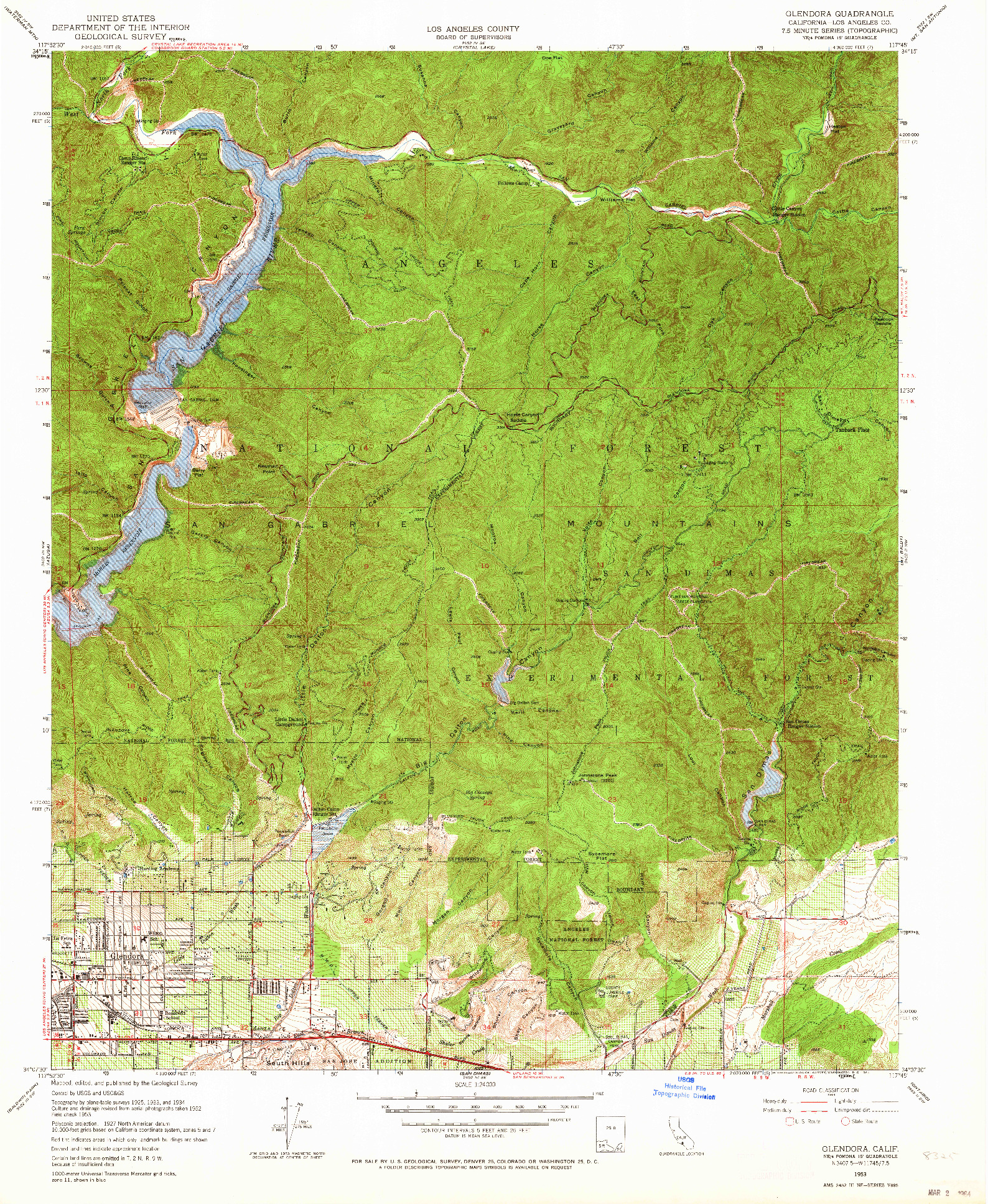 USGS 1:24000-SCALE QUADRANGLE FOR GLENDORA, CA 1953