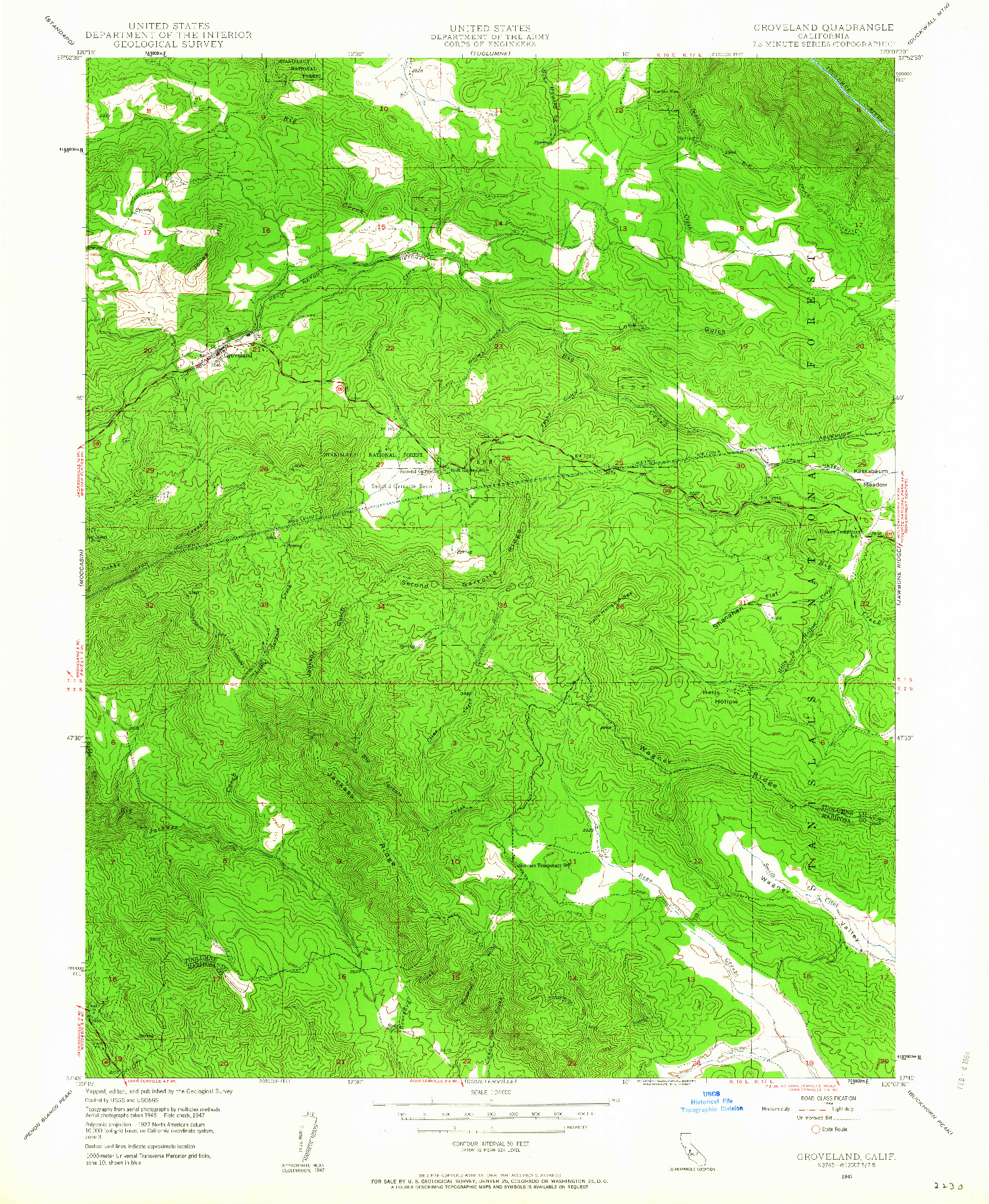 USGS 1:24000-SCALE QUADRANGLE FOR GROVELAND, CA 1947