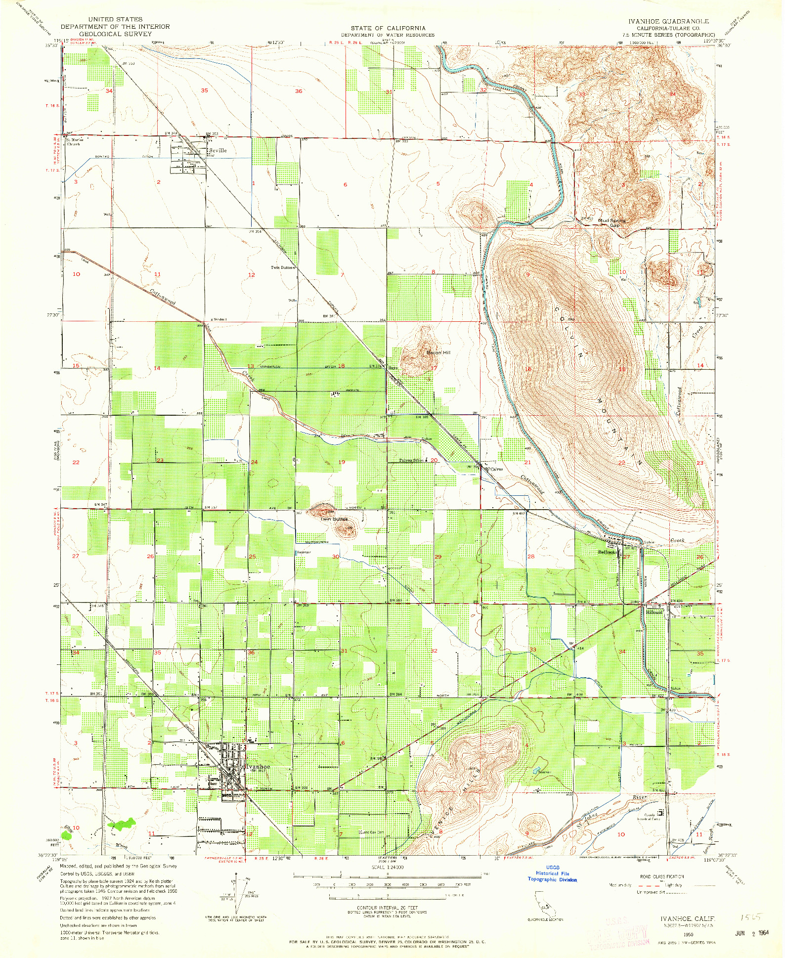 USGS 1:24000-SCALE QUADRANGLE FOR IVANHOE, CA 1950