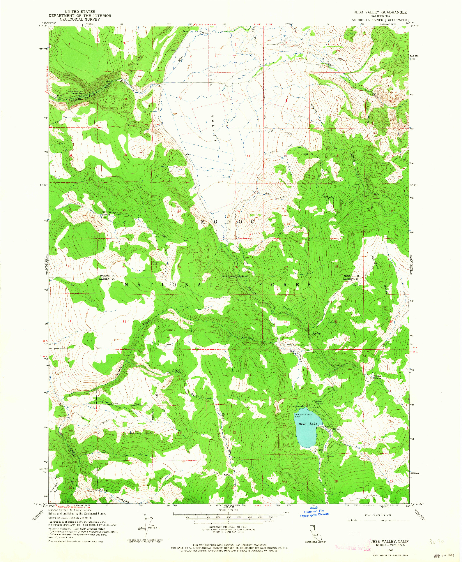 USGS 1:24000-SCALE QUADRANGLE FOR JESS VALLEY, CA 1962