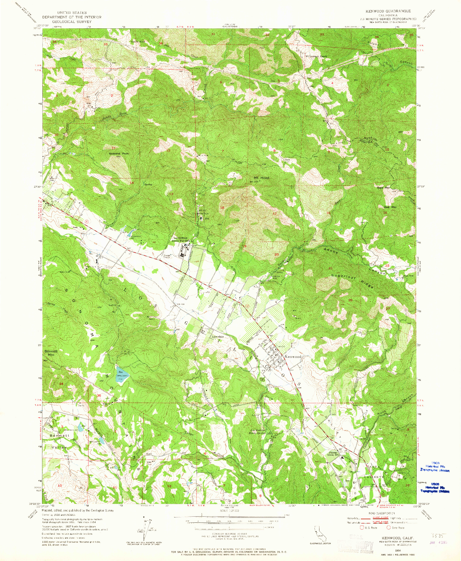 USGS 1:24000-SCALE QUADRANGLE FOR KENWOOD, CA 1954