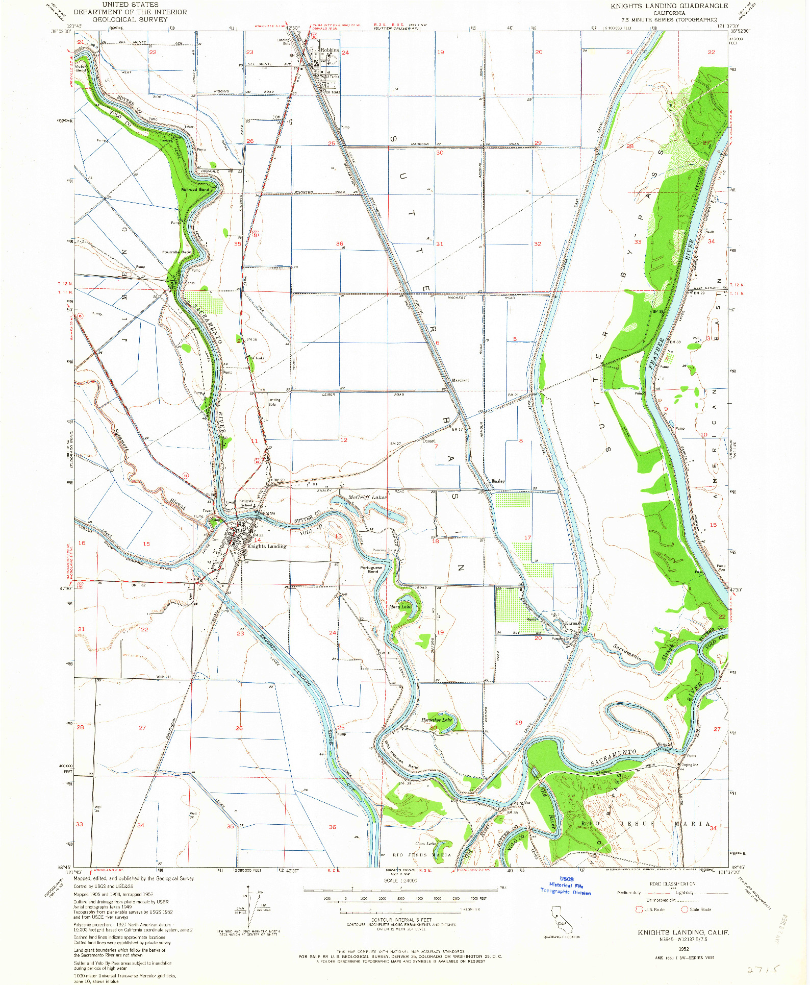 USGS 1:24000-SCALE QUADRANGLE FOR KNIGHTS LANDING, CA 1952