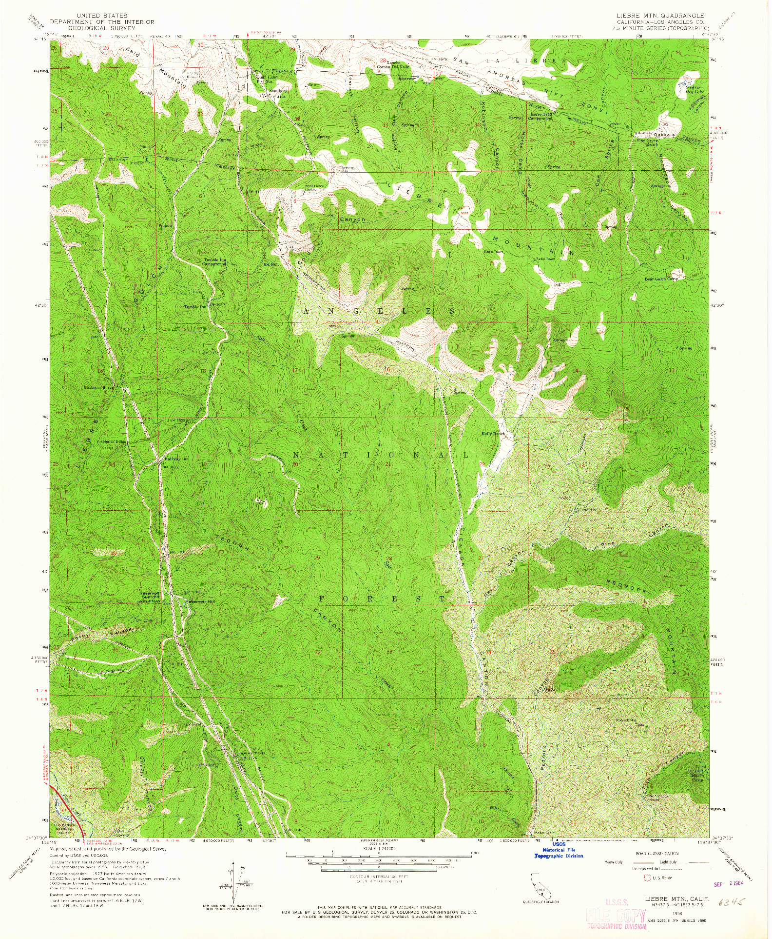 USGS 1:24000-SCALE QUADRANGLE FOR LIEBRE MOUNTAIN, CA 1958