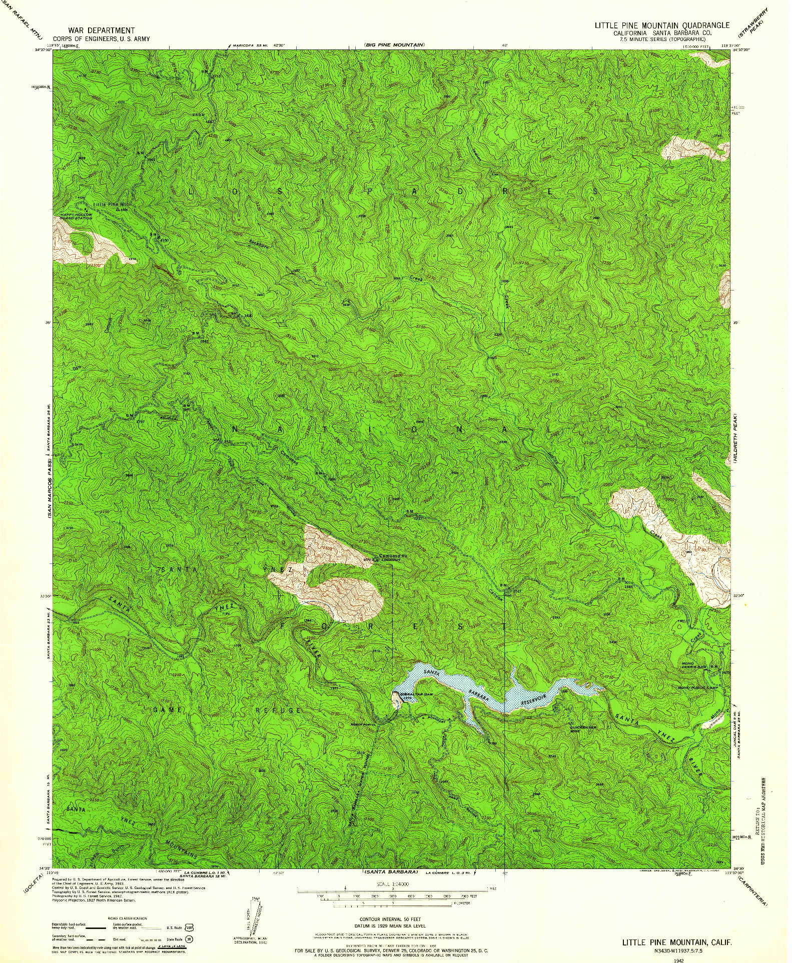 USGS 1:24000-SCALE QUADRANGLE FOR LITTLE PINE MOUNTAIN, CA 1942