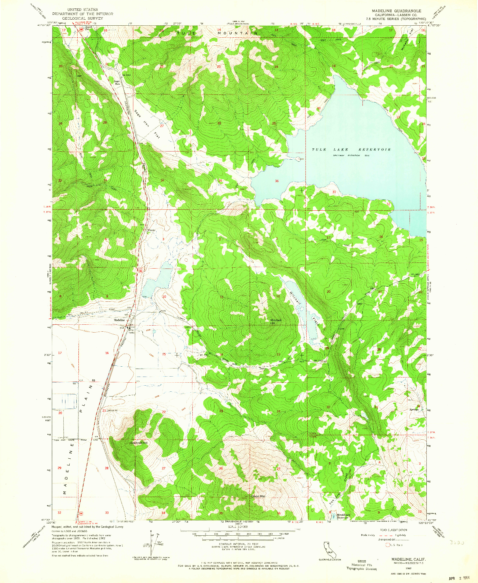 USGS 1:24000-SCALE QUADRANGLE FOR MADELINE, CA 1962