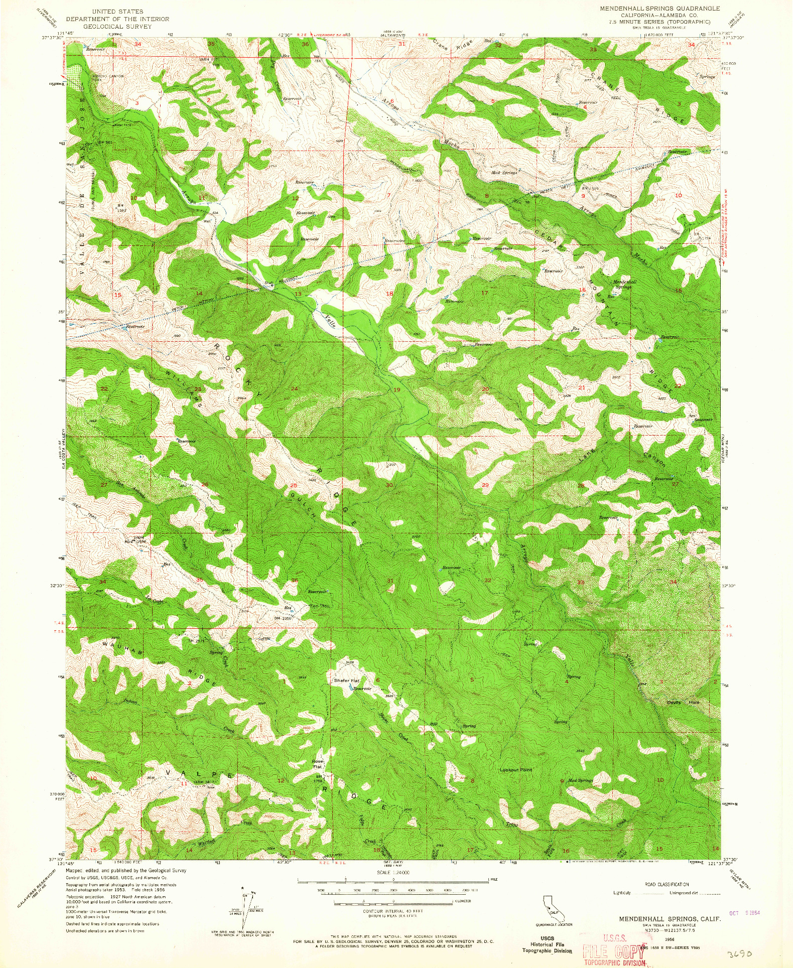 USGS 1:24000-SCALE QUADRANGLE FOR MENDENHALL SPRINGS, CA 1956