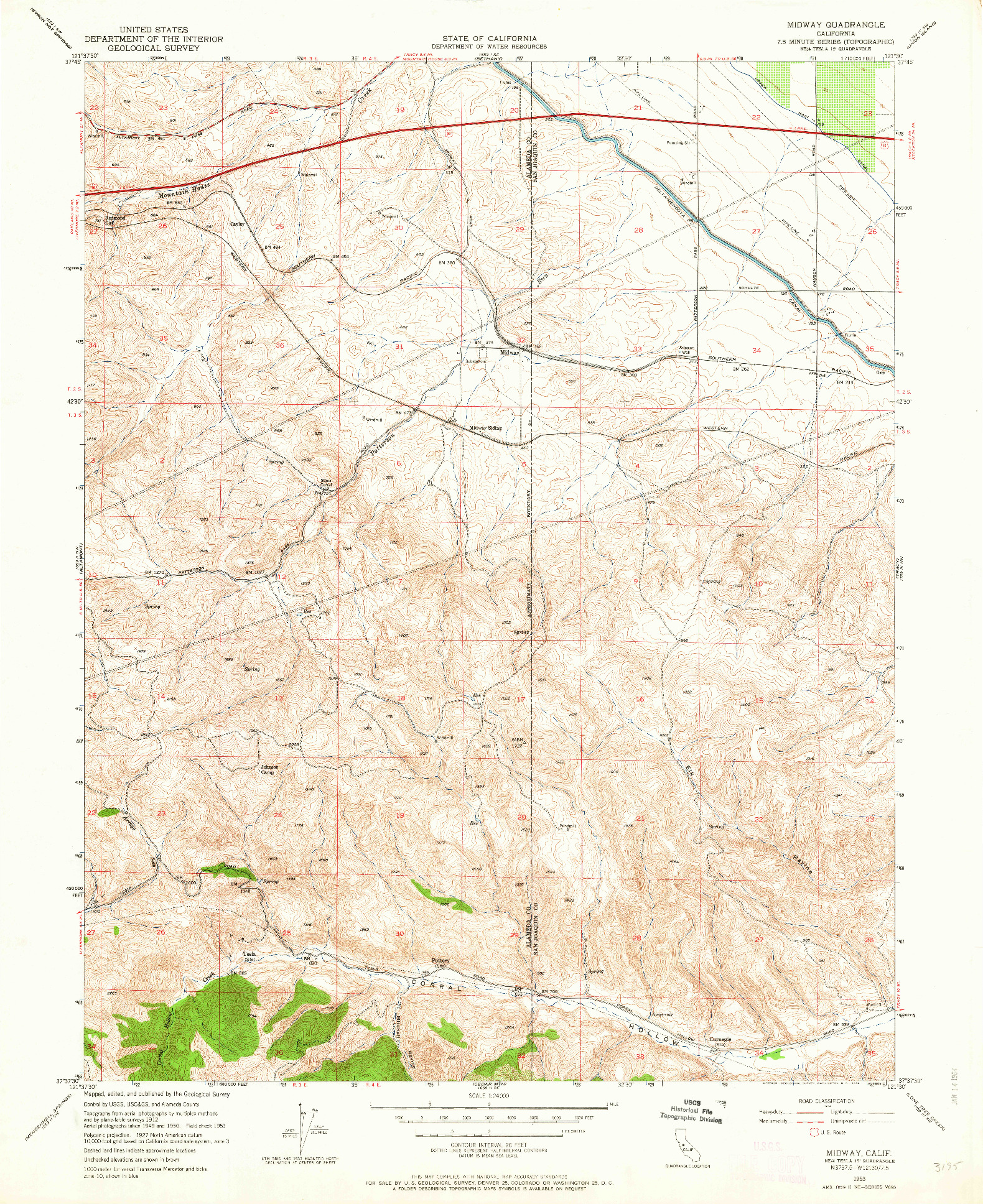 USGS 1:24000-SCALE QUADRANGLE FOR MIDWAY, CA 1953