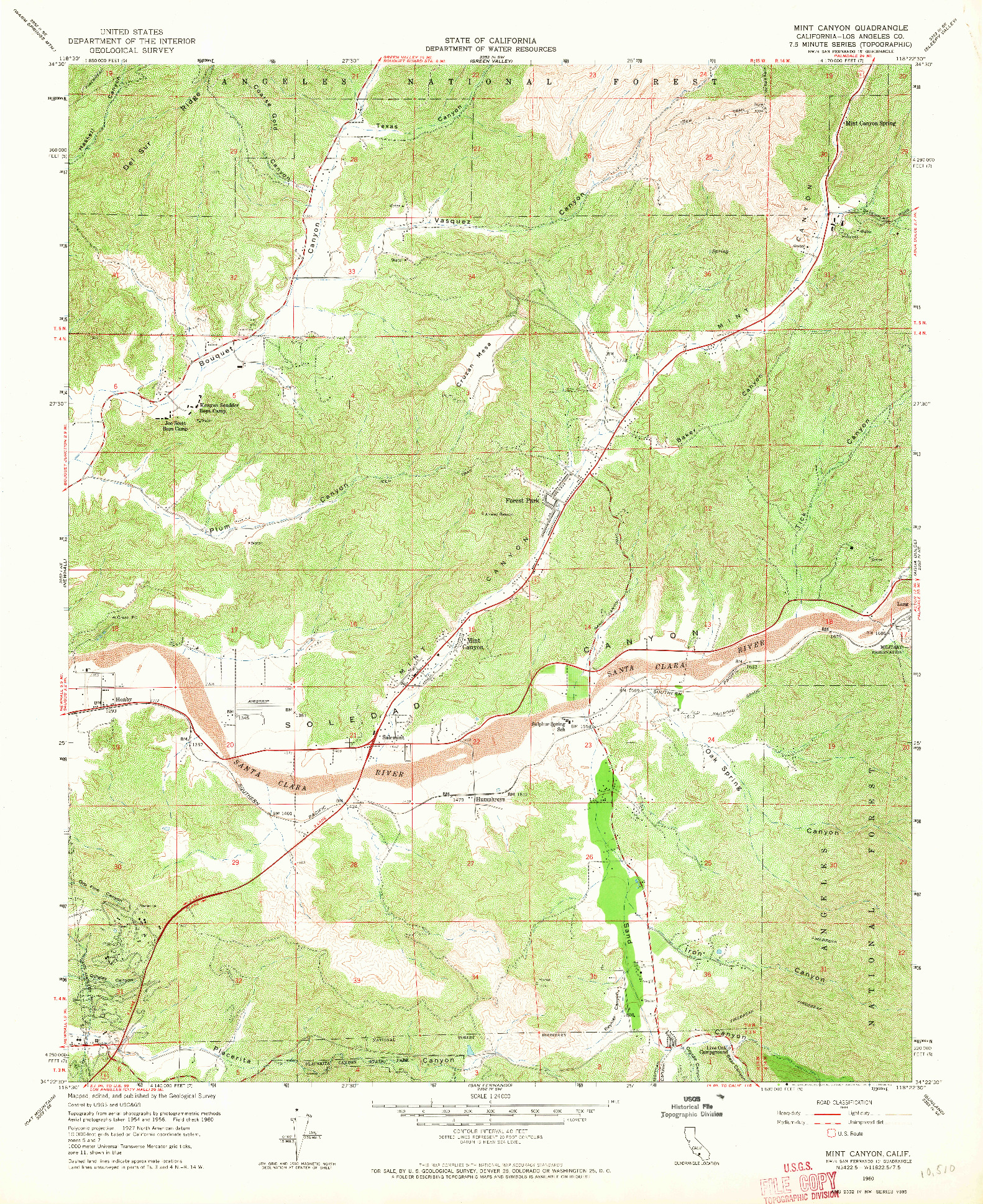USGS 1:24000-SCALE QUADRANGLE FOR MINT CANYON, CA 1960