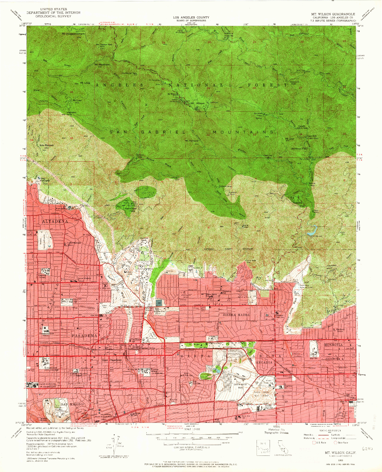 USGS 1:24000-SCALE QUADRANGLE FOR MT. WILSON, CA 1953