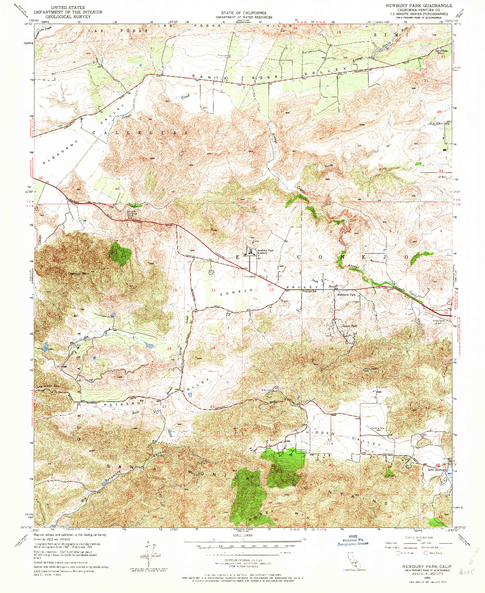USGS 1:24000-SCALE QUADRANGLE FOR NEWBURY PARK, CA 1950