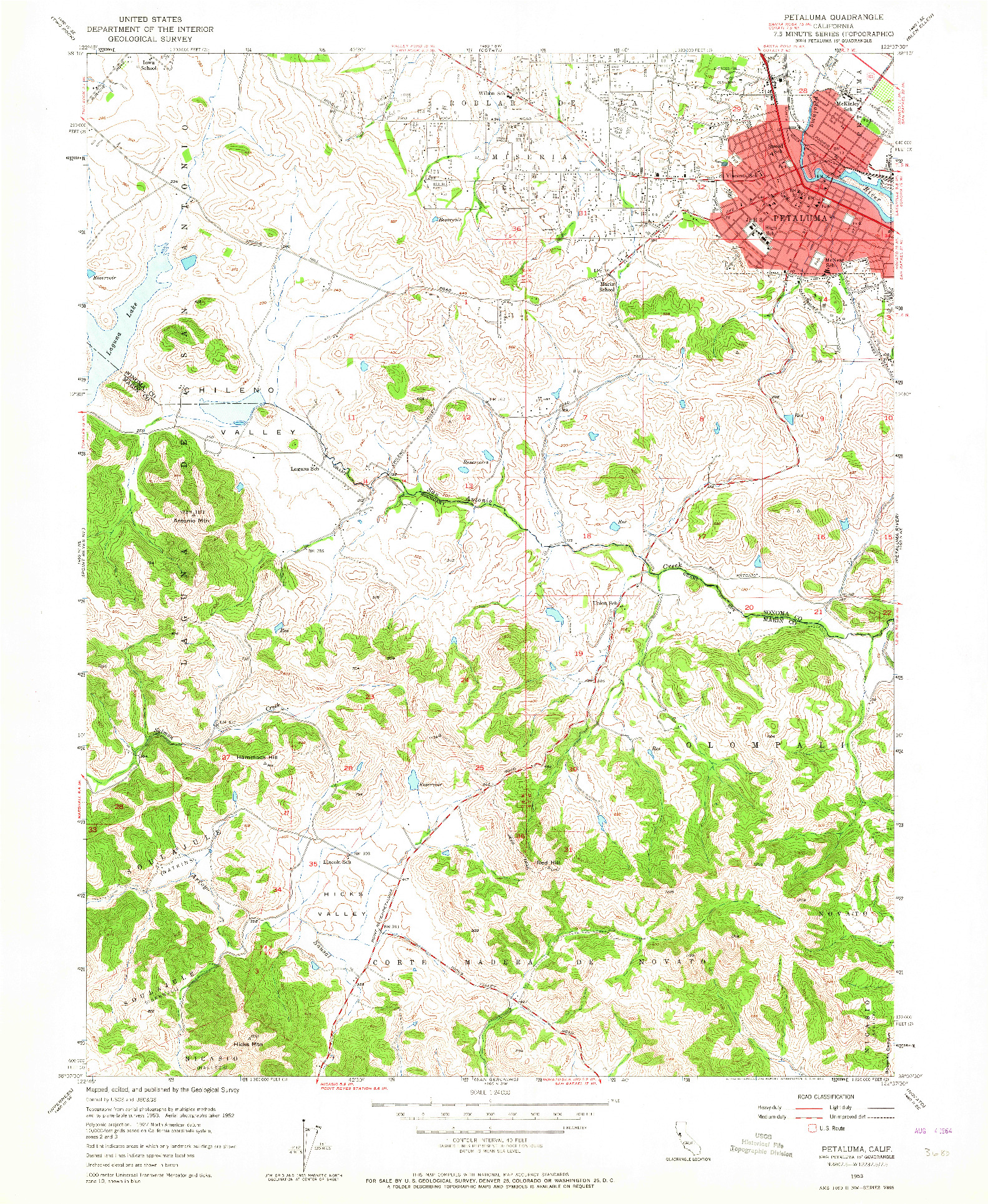 USGS 1:24000-SCALE QUADRANGLE FOR PETALUMA, CA 1953