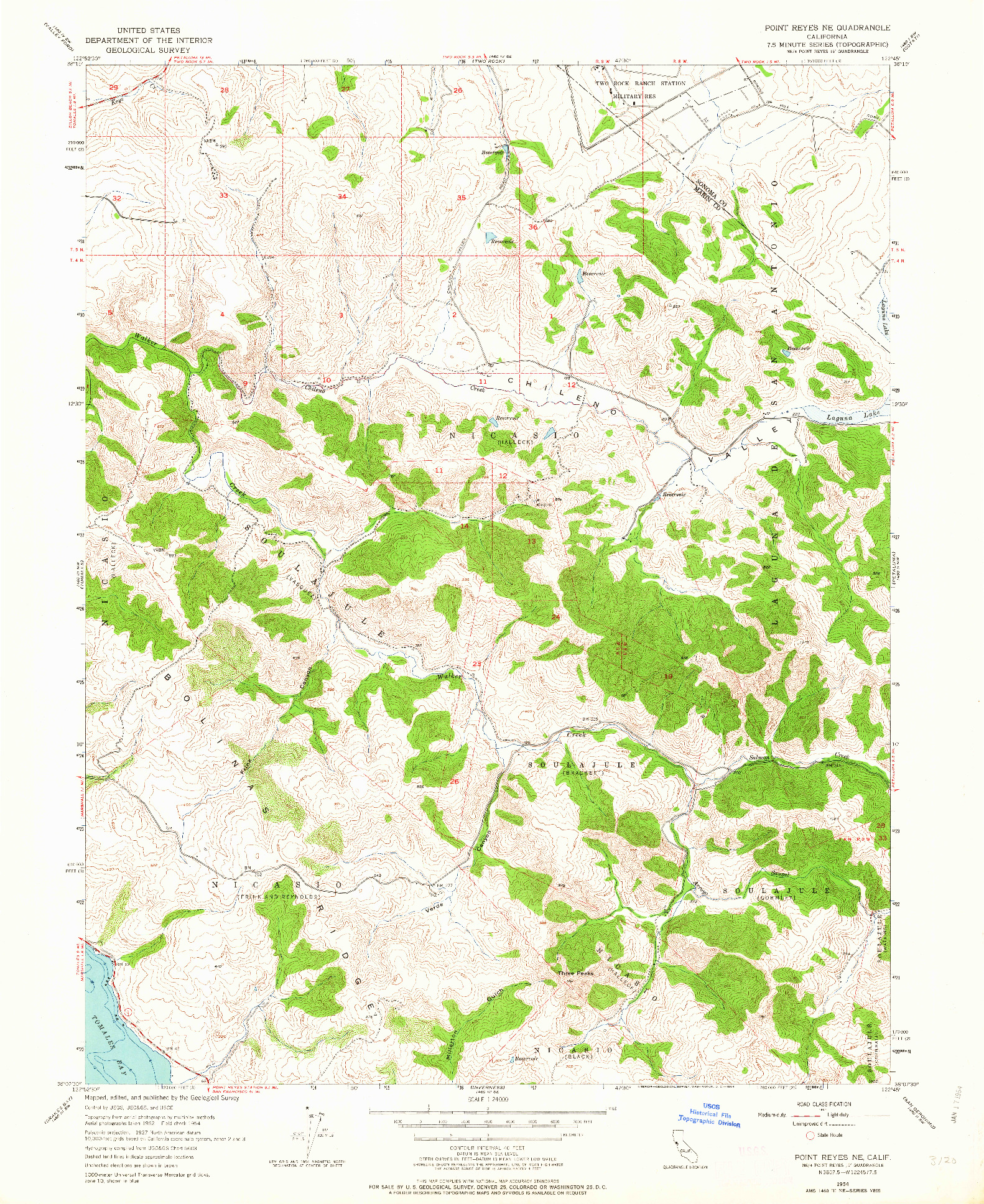 USGS 1:24000-SCALE QUADRANGLE FOR POINT REYES NE, CA 1954