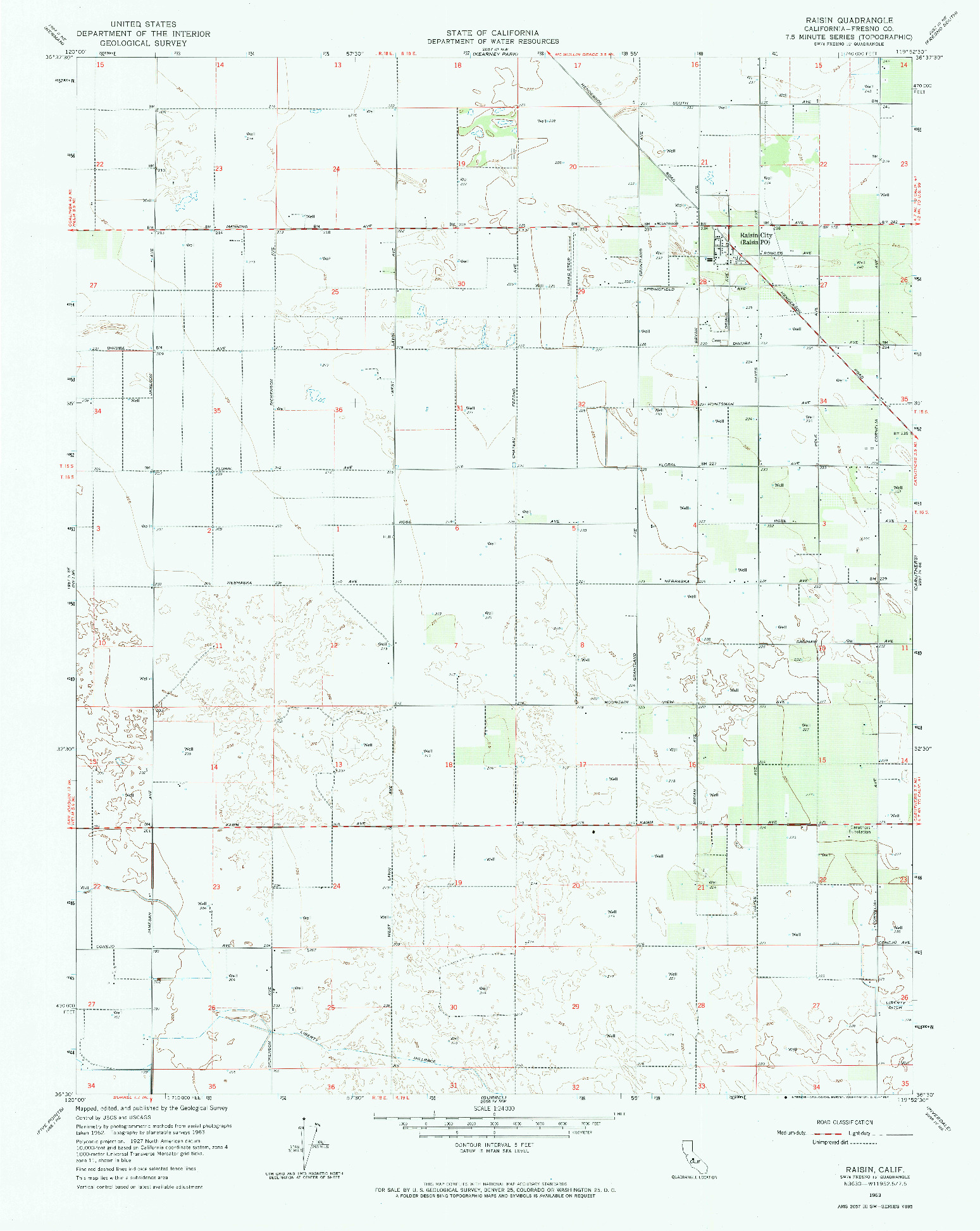 USGS 1:24000-SCALE QUADRANGLE FOR RAISIN, CA 1963