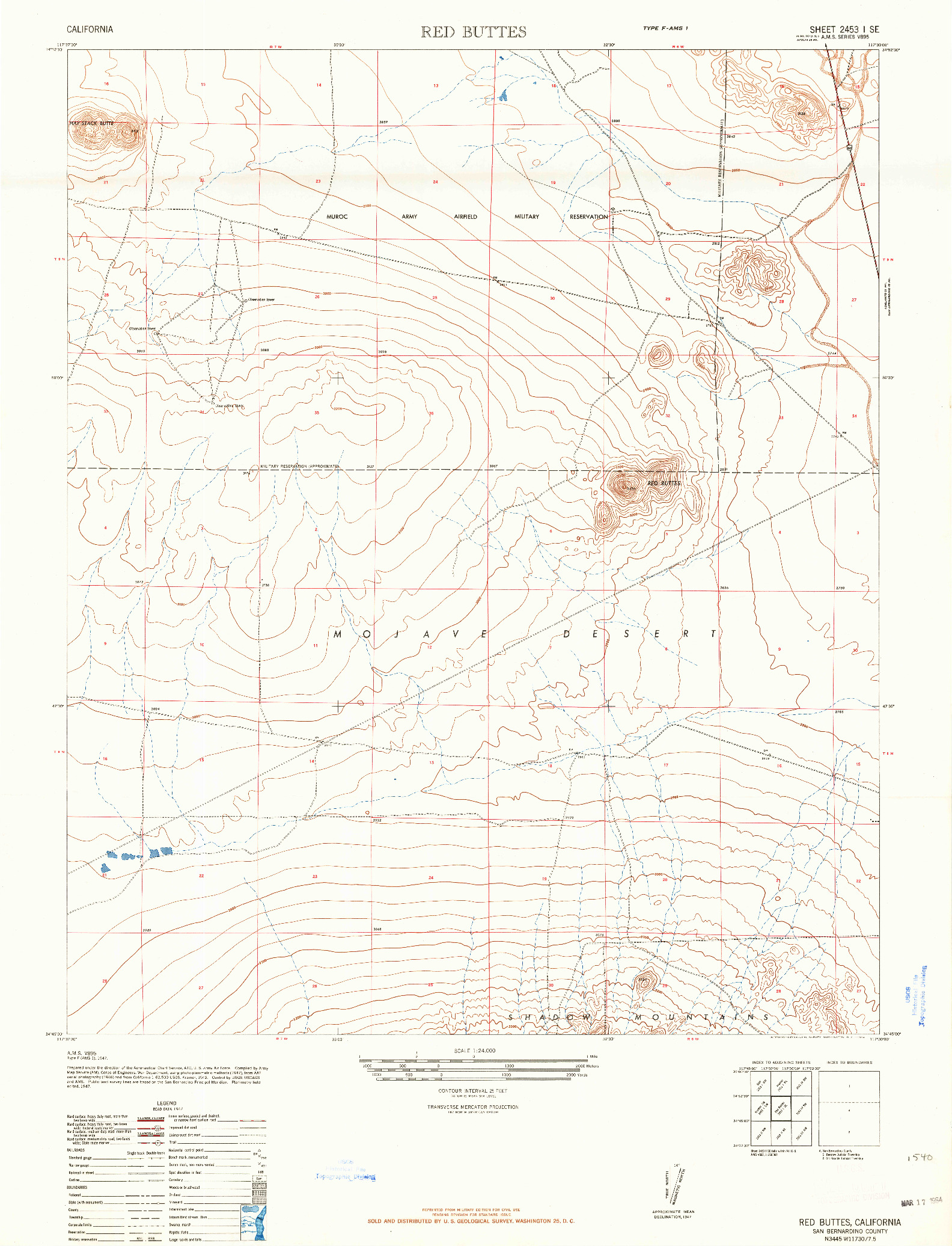 USGS 1:24000-SCALE QUADRANGLE FOR RED BUTTES, CA 1947