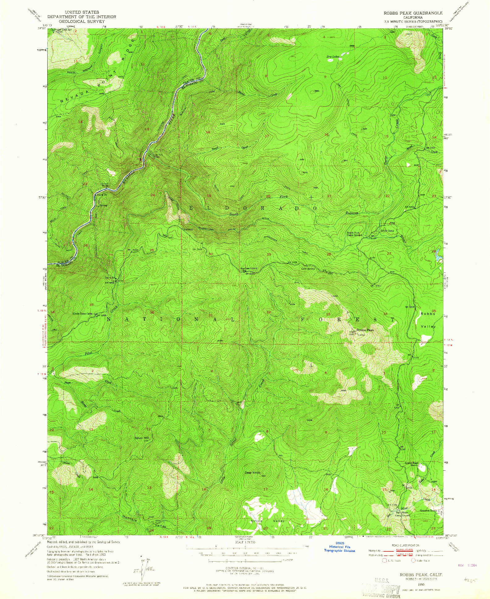 USGS 1:24000-SCALE QUADRANGLE FOR ROBBS PEAK, CA 1950