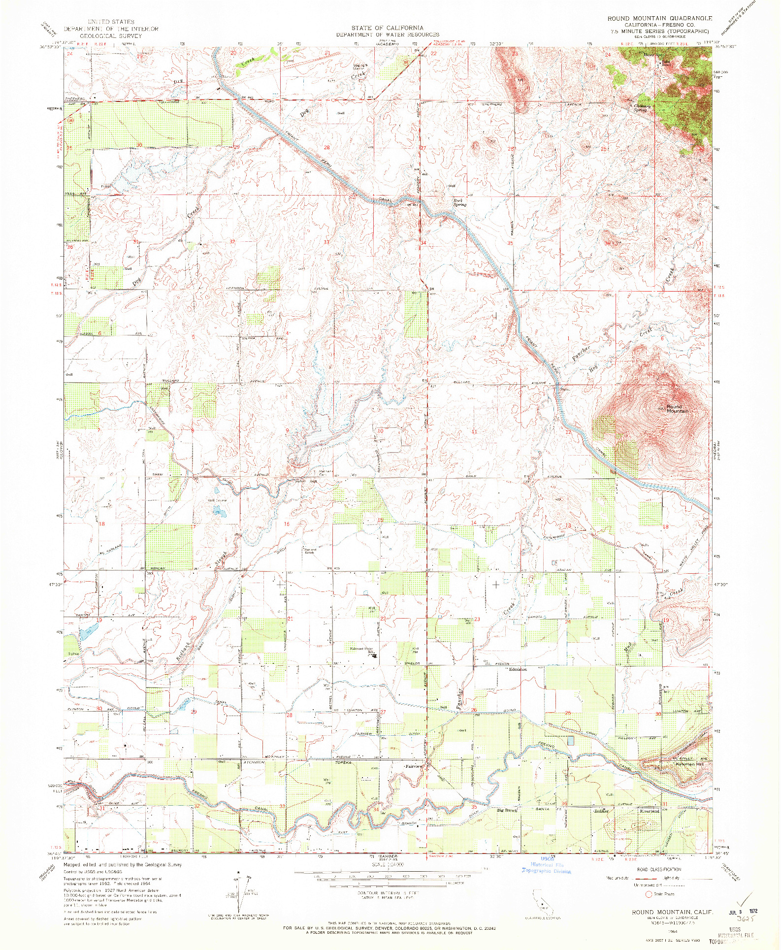 USGS 1:24000-SCALE QUADRANGLE FOR ROUND MOUNTAIN, CA 1964