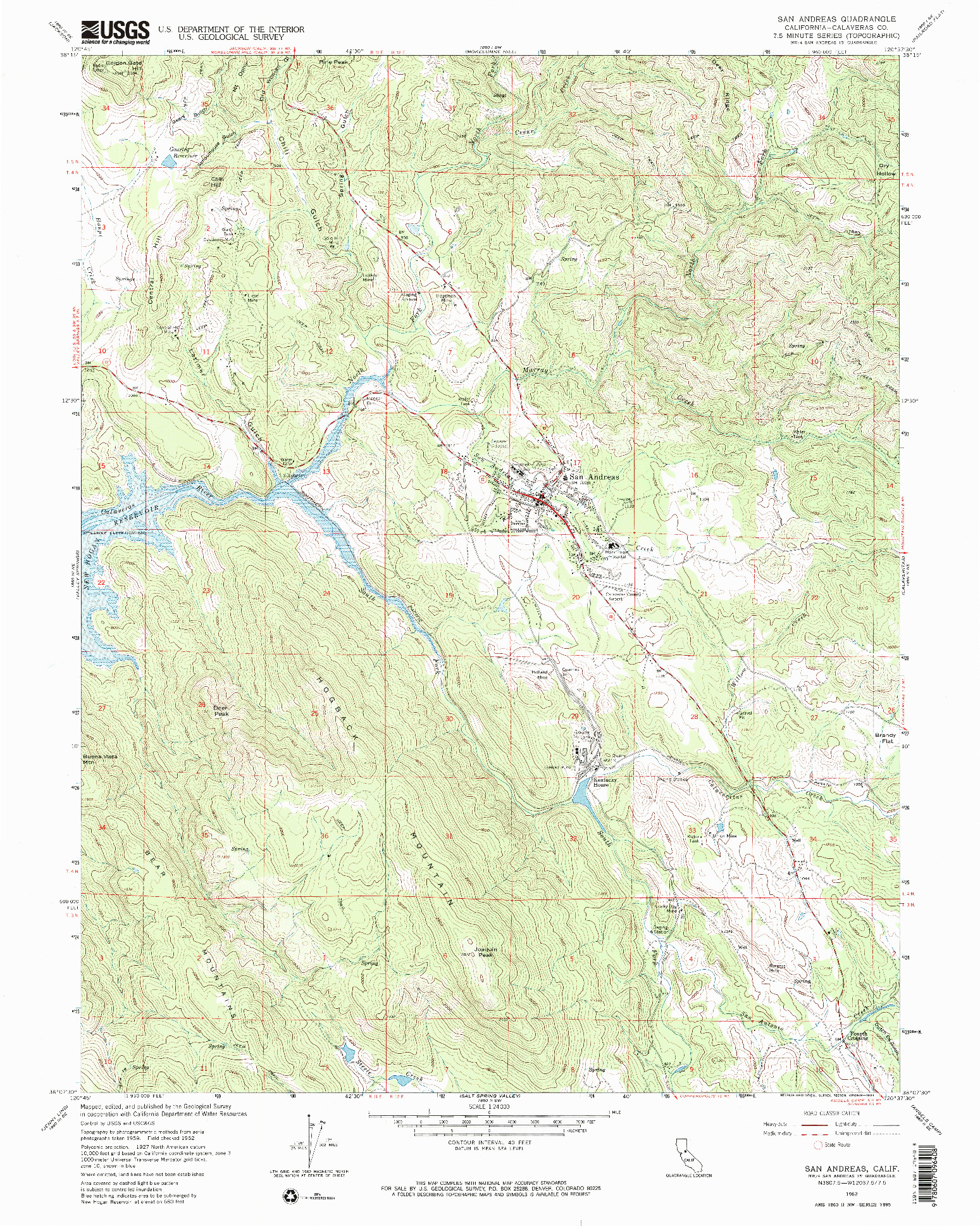 USGS 1:24000-SCALE QUADRANGLE FOR SAN ANDREAS, CA 1962