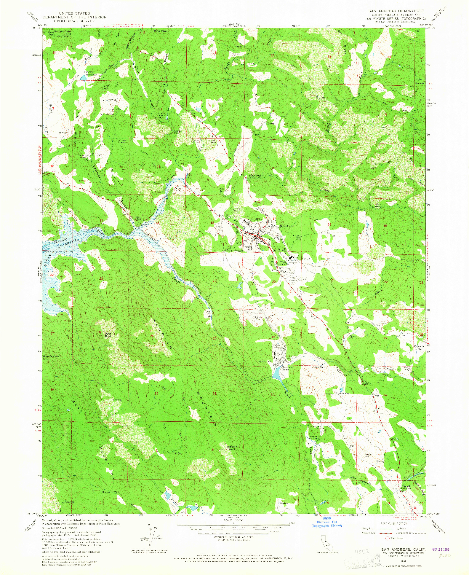 USGS 1:24000-SCALE QUADRANGLE FOR SAN ANDREAS, CA 1962