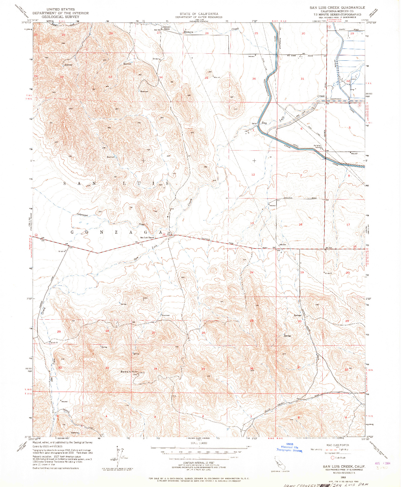 USGS 1:24000-SCALE QUADRANGLE FOR SAN LUIS CREEK, CA 1953