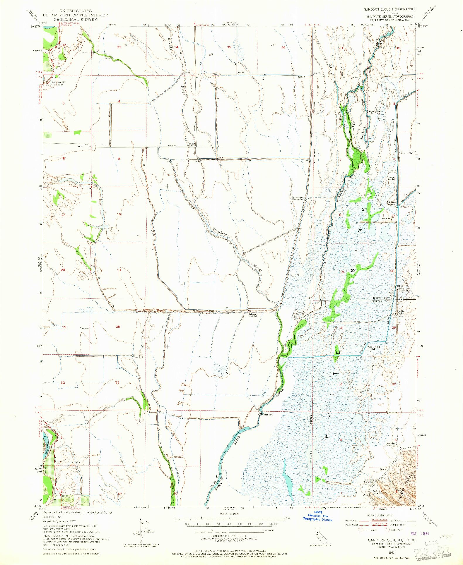 USGS 1:24000-SCALE QUADRANGLE FOR SANBORN SLOUGH, CA 1952