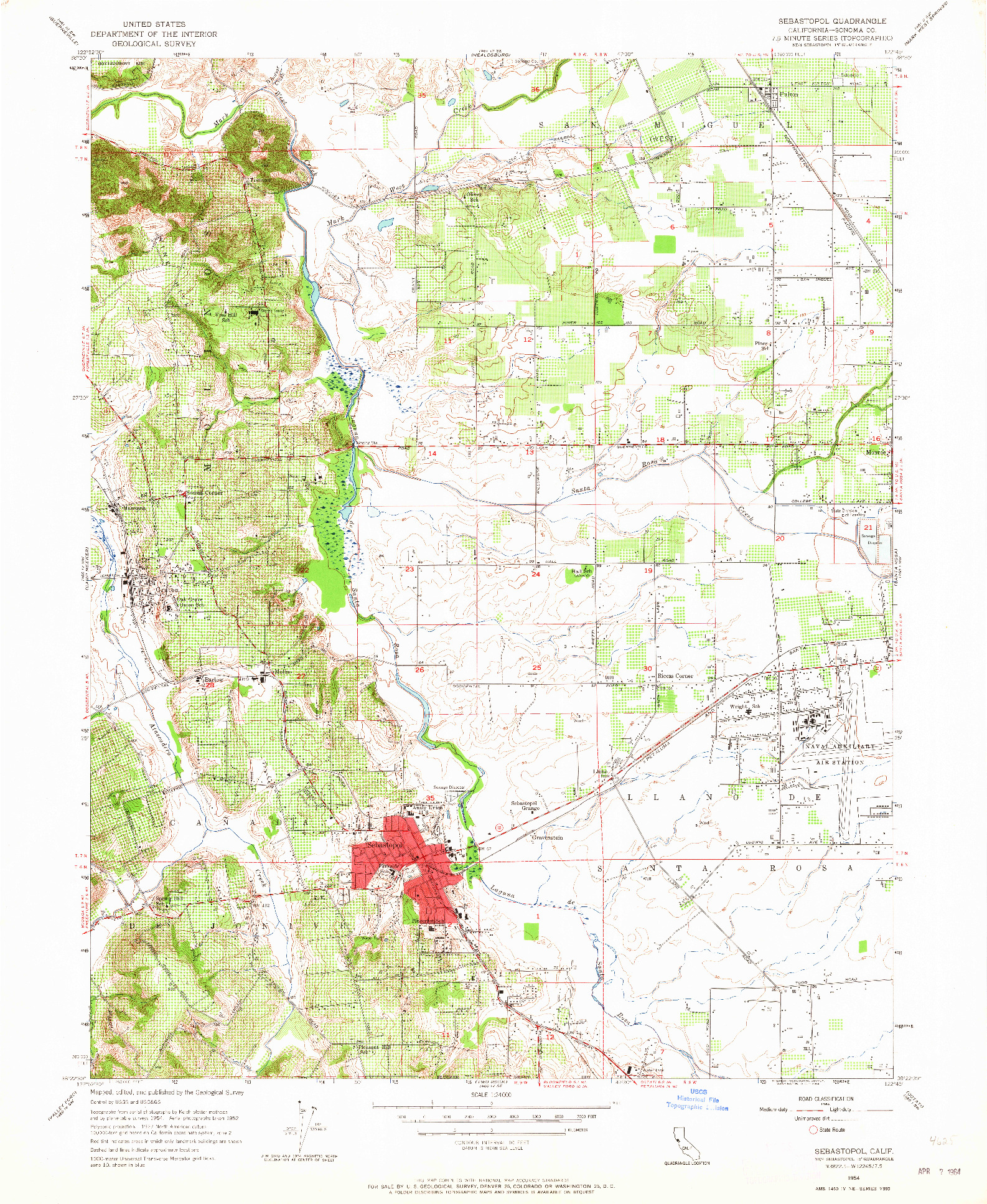 USGS 1:24000-SCALE QUADRANGLE FOR SEBASTOPOL, CA 1954