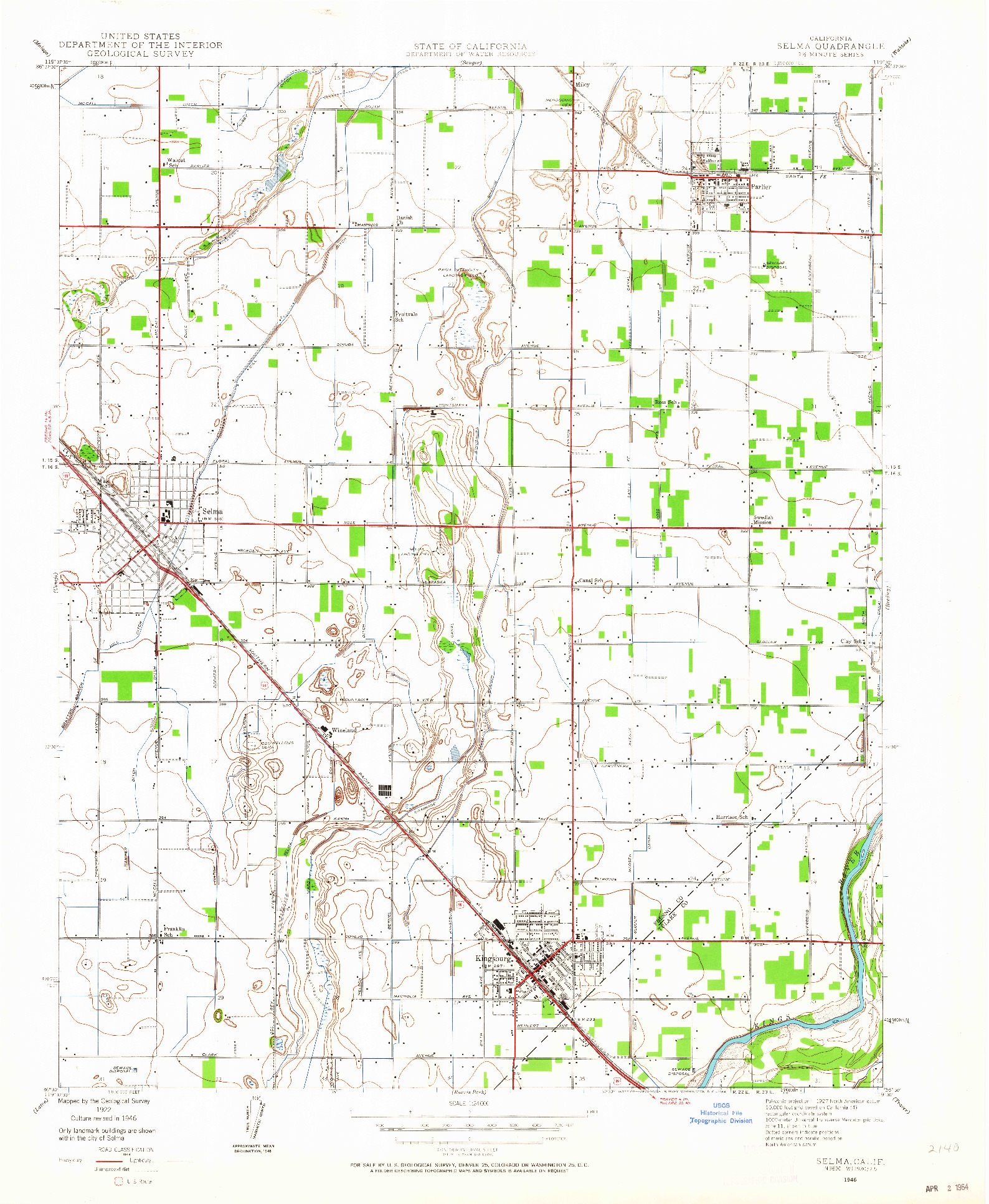 USGS 1:24000-SCALE QUADRANGLE FOR SELMA, CA 1946