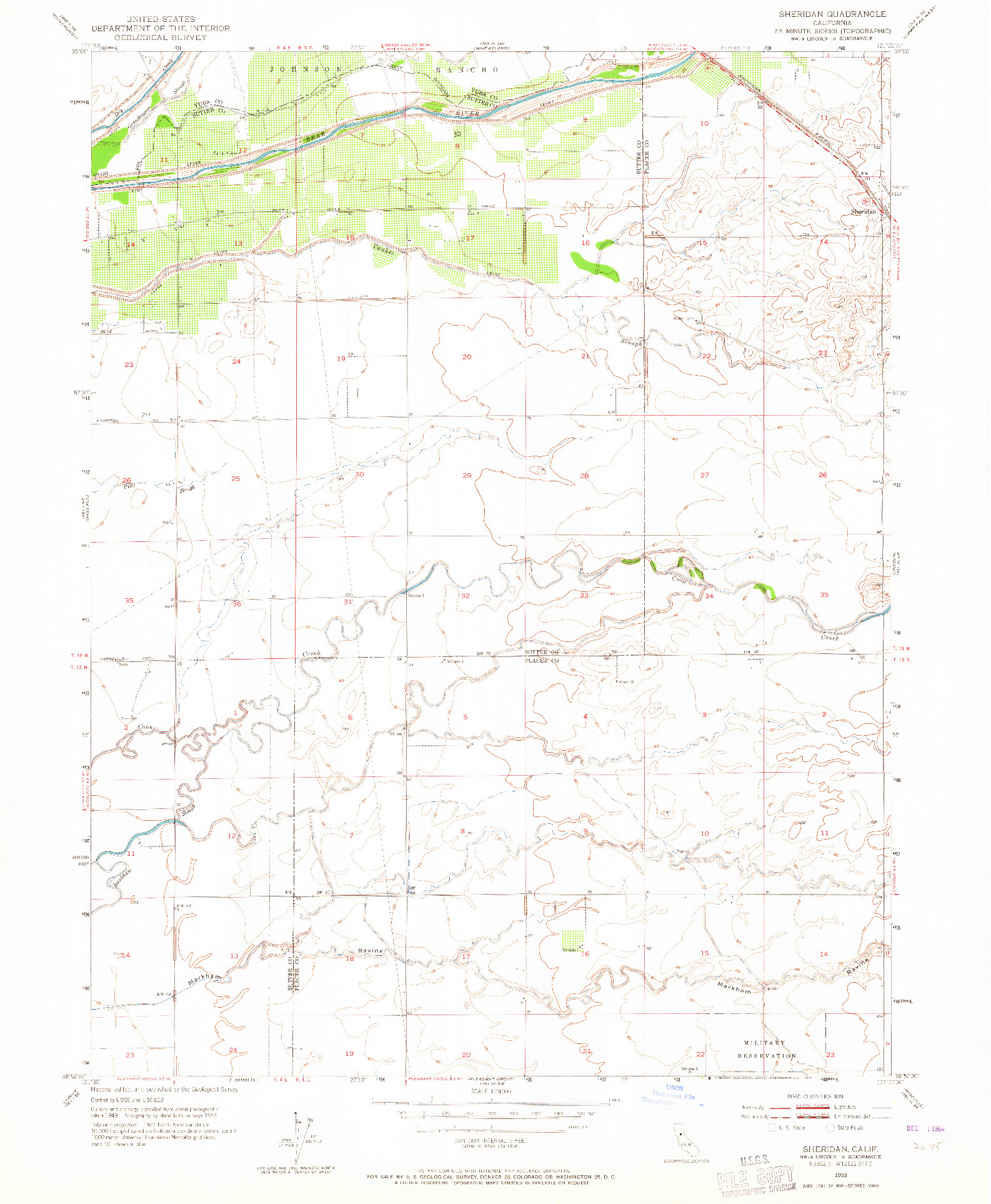 USGS 1:24000-SCALE QUADRANGLE FOR SHERIDAN, CA 1953