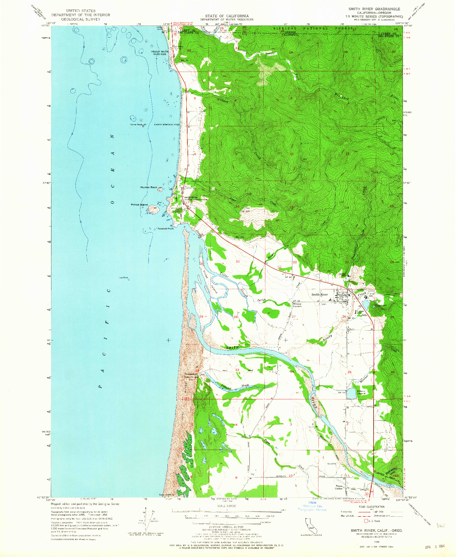 USGS 1:24000-SCALE QUADRANGLE FOR SMITH RIVER, CA 1956