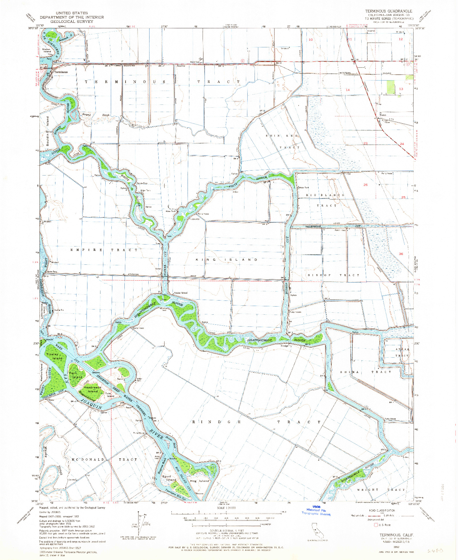 USGS 1:24000-SCALE QUADRANGLE FOR TERMINOUS, CA 1952